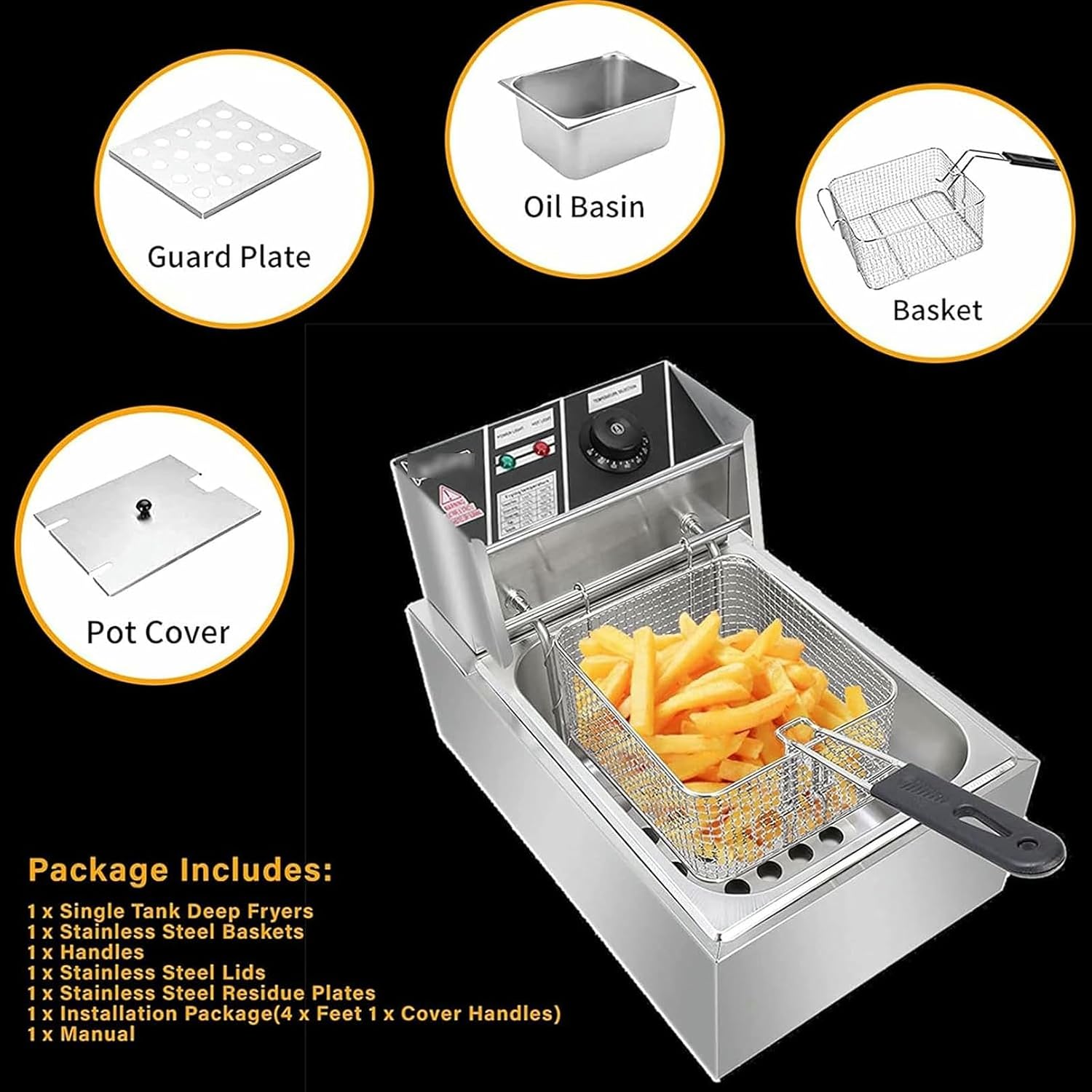 6L Commercial Fryer Electric With Basket, Countertop Deep Fat Fryer Large For The Home