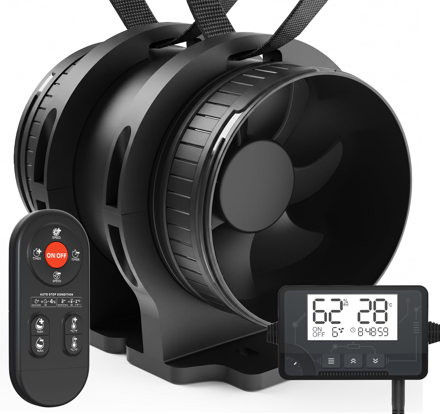 Estrattore Aria Sensore Umidità Temperatura Timer Telecomando, Silenzioso, Protezione Surriscaldamento, Bagno Cucina Condotto(con supporto)