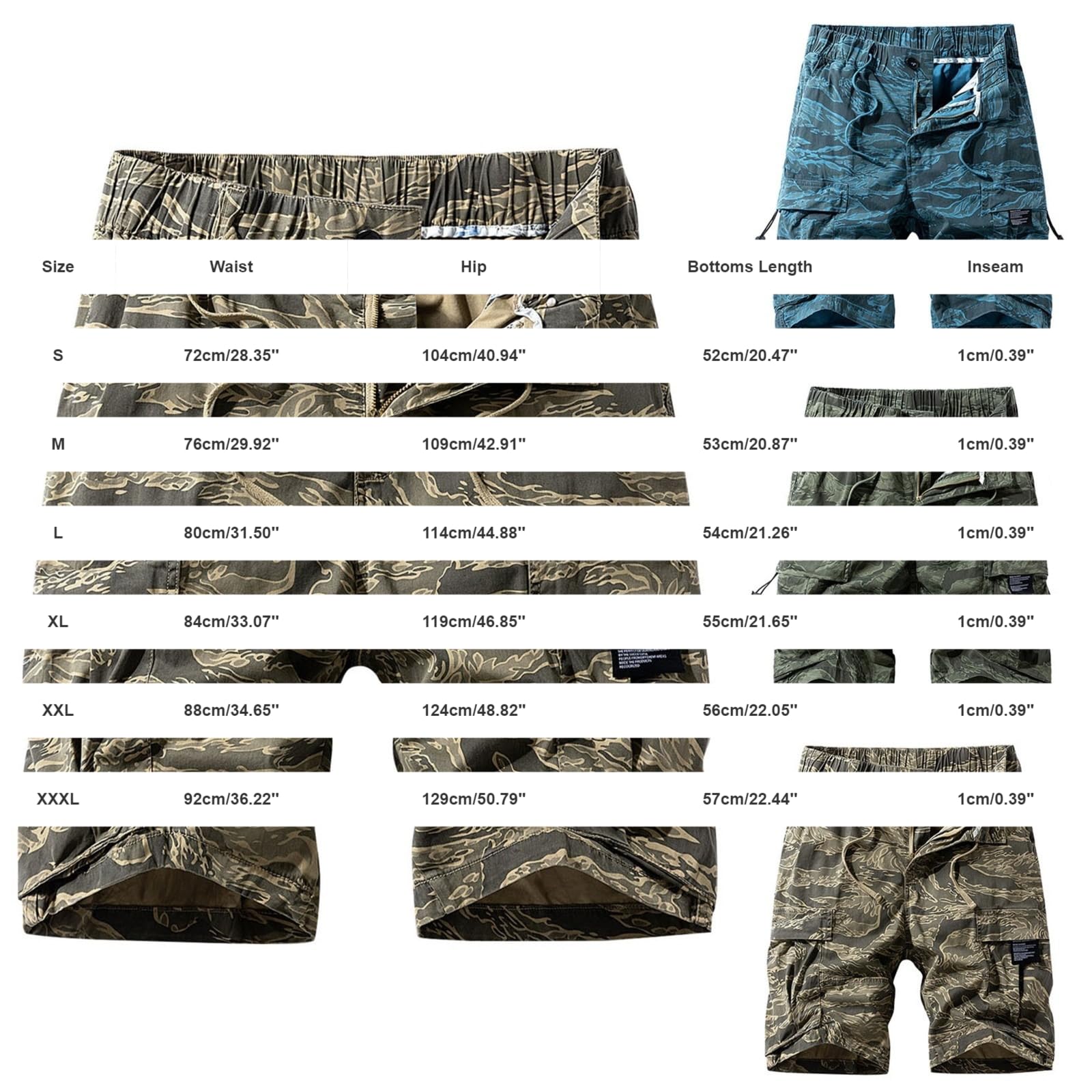 CHUNOTU - Pantalones cortos cargo para hombre, cintura elástica, estampado de camuflaje, pantalones de trabajo al aire libre, camping, atletismo, senderismo