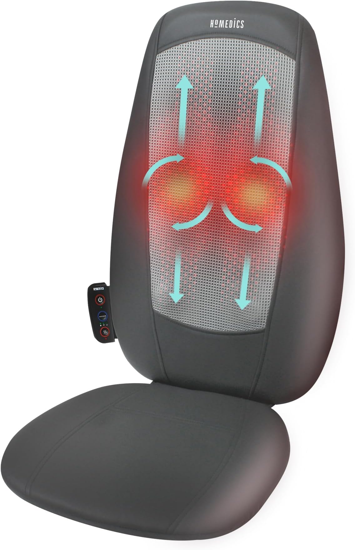 HoMedics Shiatsu Back and Shoulder Massager - Adjustable Massage Chair, Ease Stiffness/Tension with 3 Zone Settings, Relax Full, Upper + Lower Back Muscles, Roller, Vibration, Soothing Heat – Black