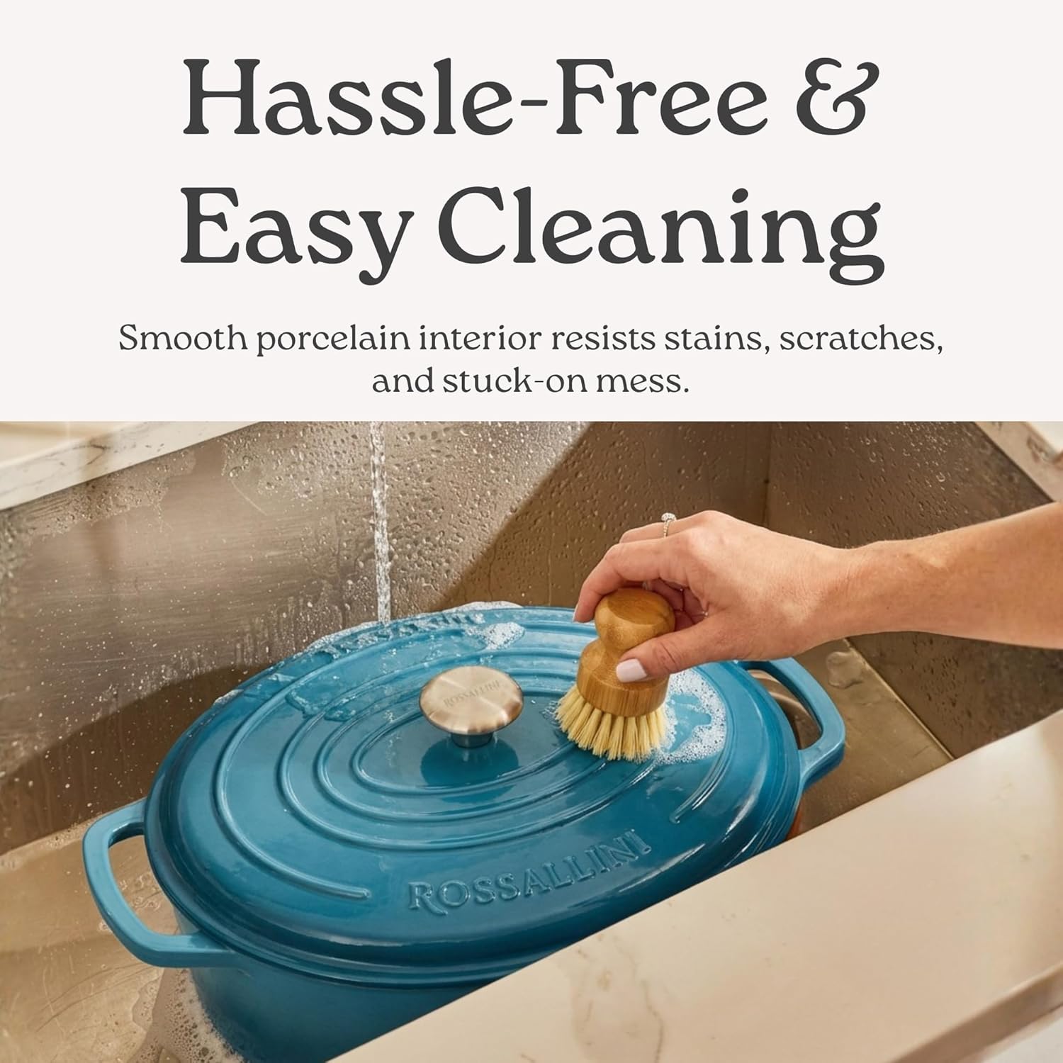 Signature Enameled Cast Iron Oval Dutch Oven | Non-Stick Serving Pot with Tight Fitting Lid for Perfect Roasting, Baking, Sauteing, and Bread Making | 5Q [Sage] - Image 6