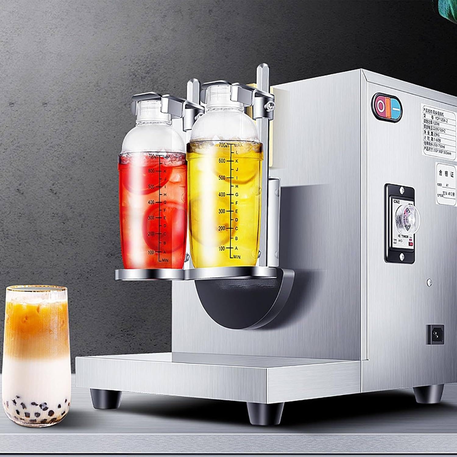 MANYOUYOU 120W Electric Milk Tea Shaker, Double Head 410r/min Milkshake Maker Machine, Drink Blender with 0-120s Adjustable Timer, Includes 2 Cups, for Bubble Tea and Boba Shop