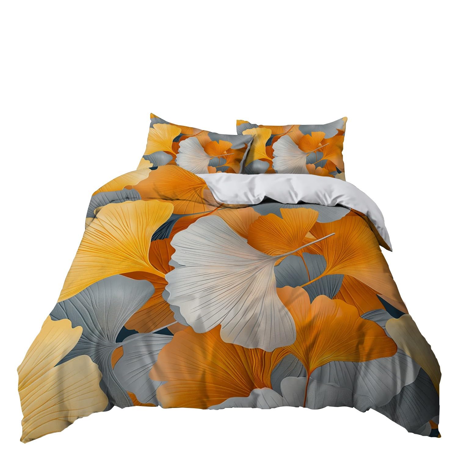 Biancheria da letto gialla, 155 x 220 cm, per bambini, ragazzi e adolescenti, per letto singolo, foglie d'acero, copripiumino stampato, con chiusura lampo e federa da 80 x 80 cm