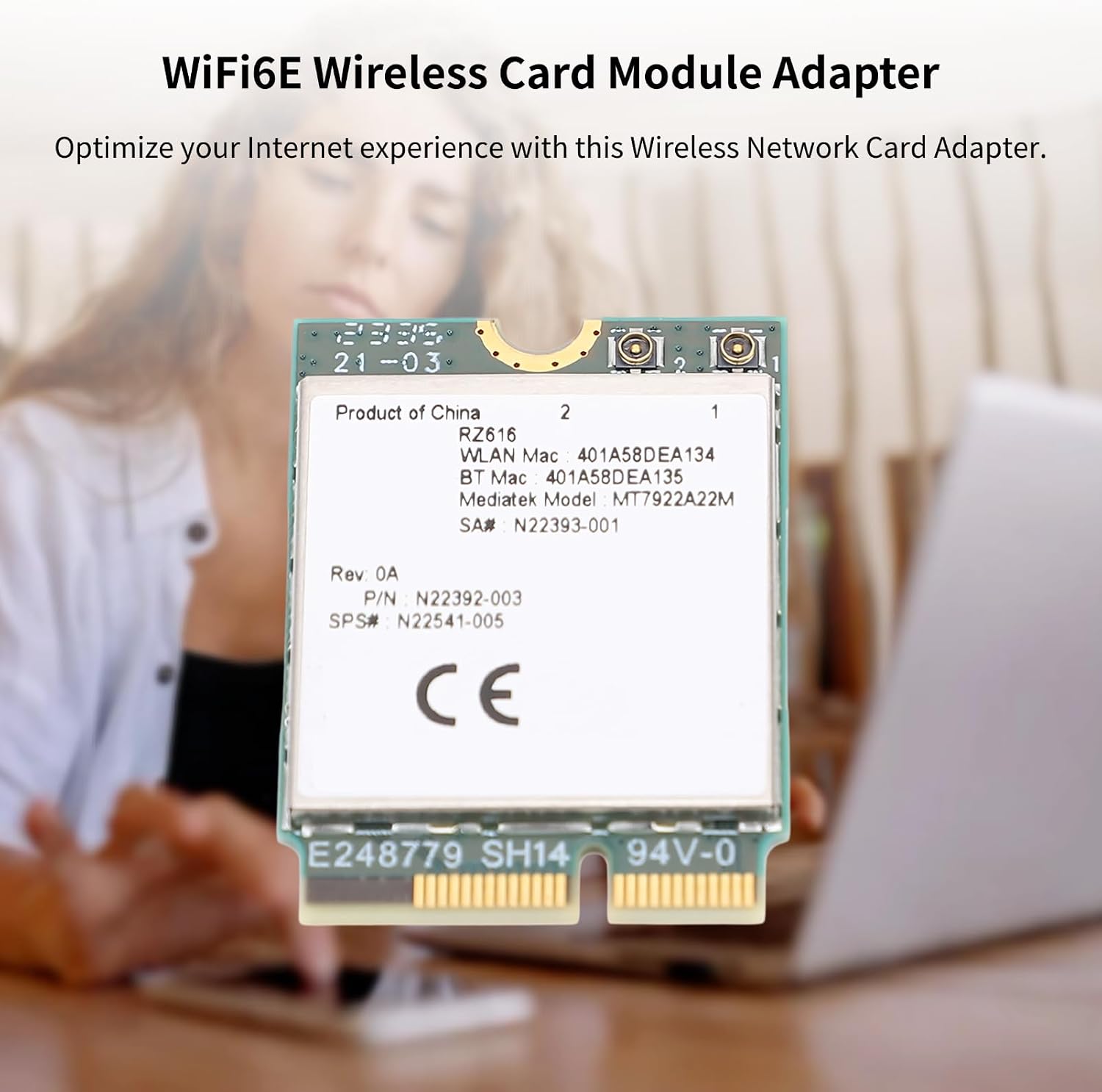 RZ616 MT7922A22M M.2 WiFi6E WL Network Card Module, 5374Mbps Bluetooth 5.2 Tri Band WiFi6E Card Adapter, for Computer, for Linux Compatible, Easy Installation