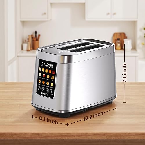 Miniatura 9 de Mecity Tostadora de 2 rebanadas con pantalla táctil y elevación automática, tostadora de acero inoxidable con 8 ajustes de pan, 5 niveles de sombra,