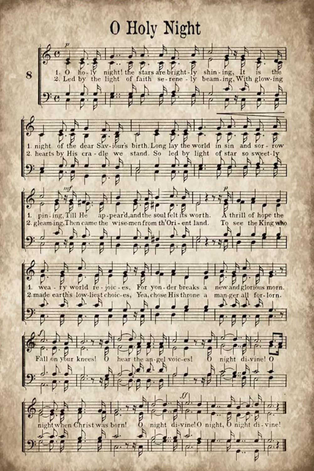 O Holy Night Christmas Hymn Vintage Metal Tin Sign Farmhouse Holiday Wall Decor Gift 8x5.5 Inch