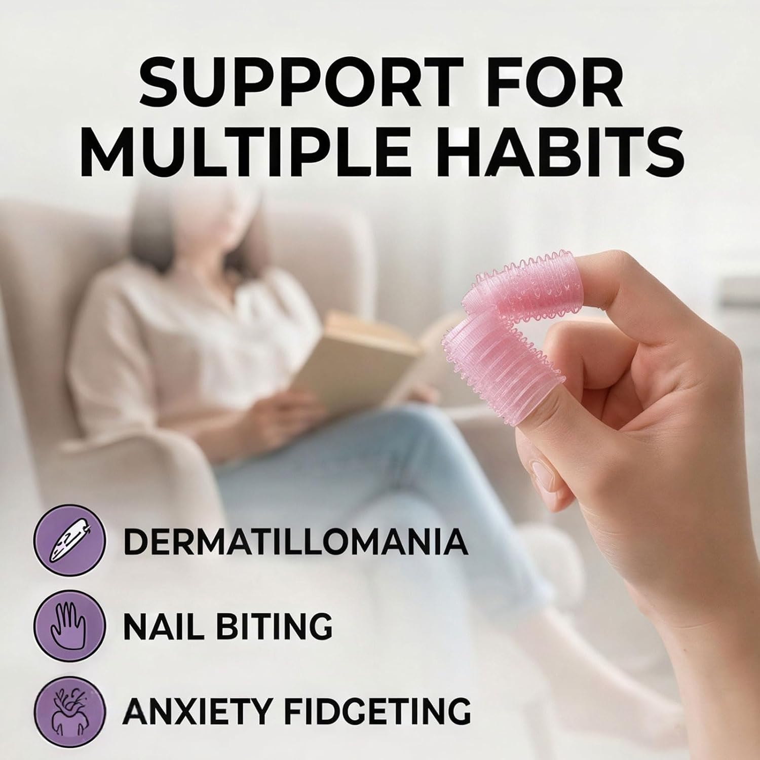 Textured Silicone Finger Sleeves for Anxiety, OCD, Nail Biting & Skin Picking – 9-Pack Fidget Support for Dermatillomania & Nervous Habits, Soft Stretchy Tactile Finger Covers