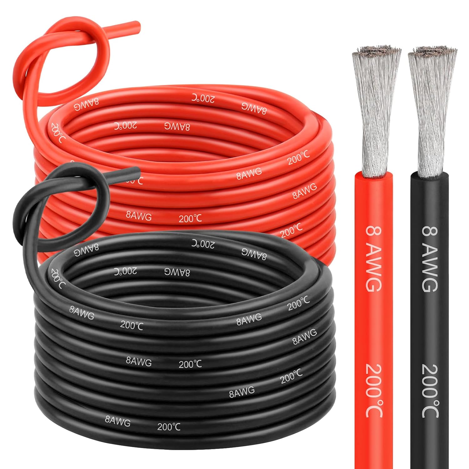 2 Pcs 30FT Conductor Silicone Electrical Wire, 8 AWG Stranded Cord, 8 Gauge Electric Cable,600 Voltage/Flexible Cable/Tinned Copper for Car Wiring, Lamp Cord, Boat Cable,Drones Wire