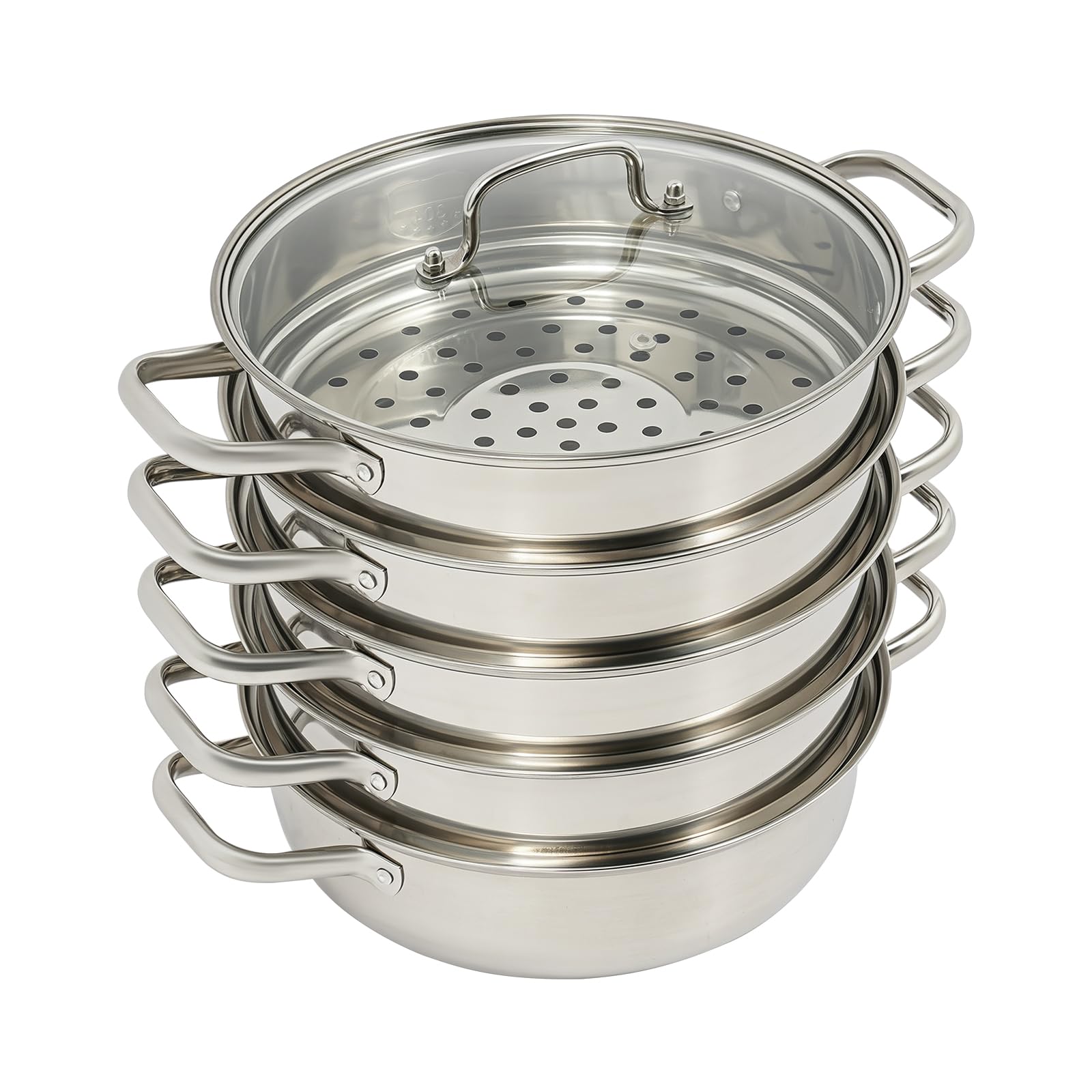 Dampfkocher aus Edelstahl 5 Etagen Dampfgarer mit Glasdeckel Ø 28 cm