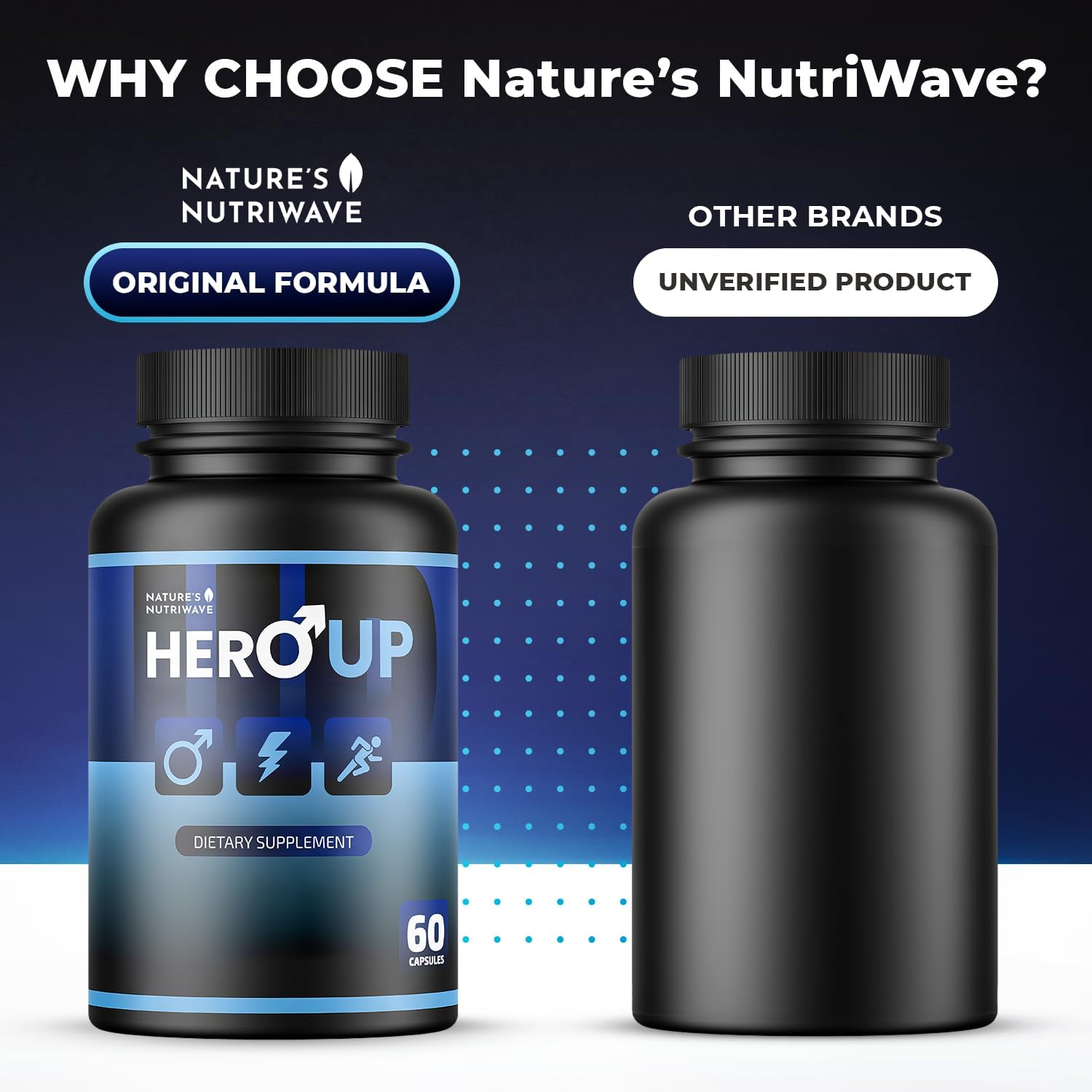 HeroUP – Plant-Based Capsules, USA Made – 60 Ct, 3 Month Supply | Plant-based capsule formula | Non-GMO, Stimulant-Free, GMP-Certified, Made in USA | Easy-to-swallow capsule