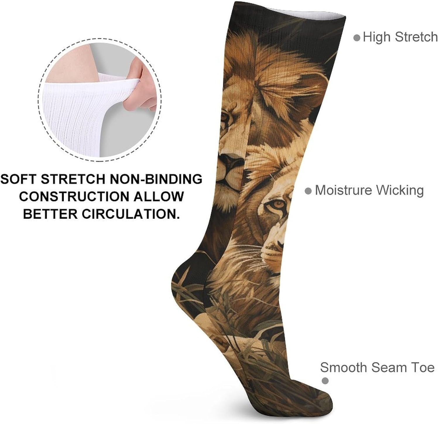 5-Pack Knee High Socks, 15.7 Inch Breathable Casual Socks Two Lions Stockings for Men Women