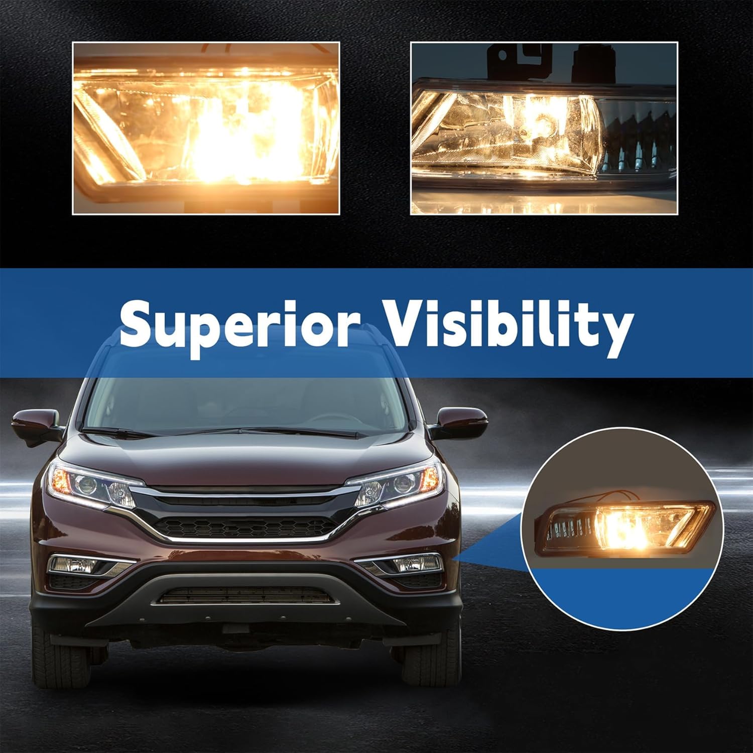 Silscvtt 2Pcs Fog Lights Assembly Replacement for CRV 2015 2016 Clear Lens with Front Bumper Bezel Wires Switch Bulbs Kit Left and Right Side (Passenger and Driver Side)