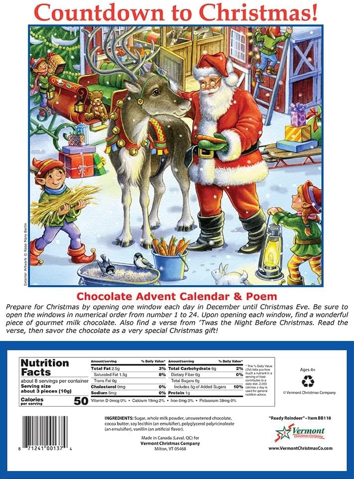 10-Pack of Ready Reindeer Chocolate Advent Calendars by Vermont Christmas Company - with Twas the Night Before Christmas