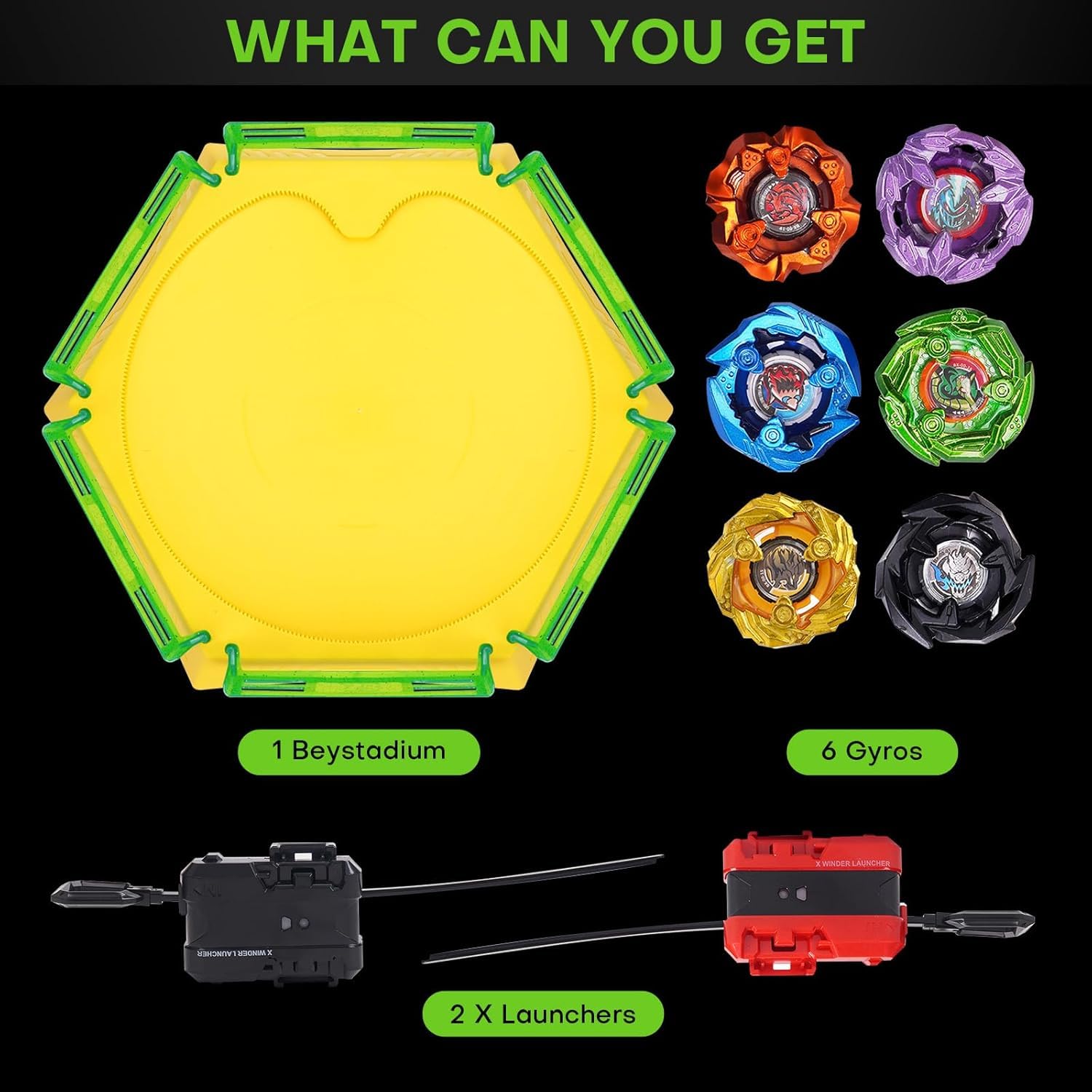 DEZAWRTY X Gyro Stadium Set, 6 High-Speed Spinning Tops, 2 Launchers & 1 X Acceleration Rail Arena for Top Battles - Image 3