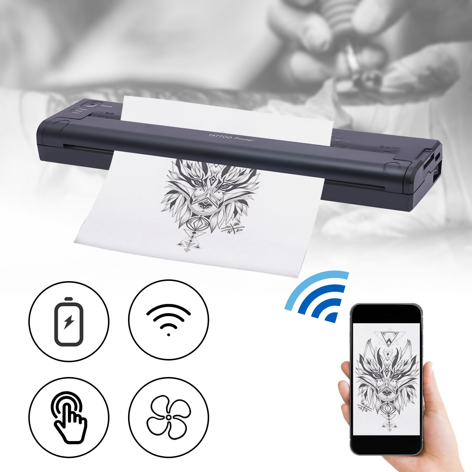 Machine de transfert tatouage A4 sans fil - Imprimante de traçage thermique copieur pochoirs Android iOS