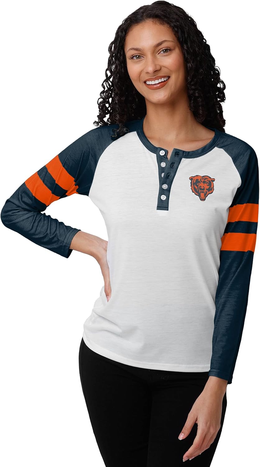 FOCO womens Nfl Team Logo Ladies Fashion Long Sleeve Henley Shirt, Big Logo, Large US