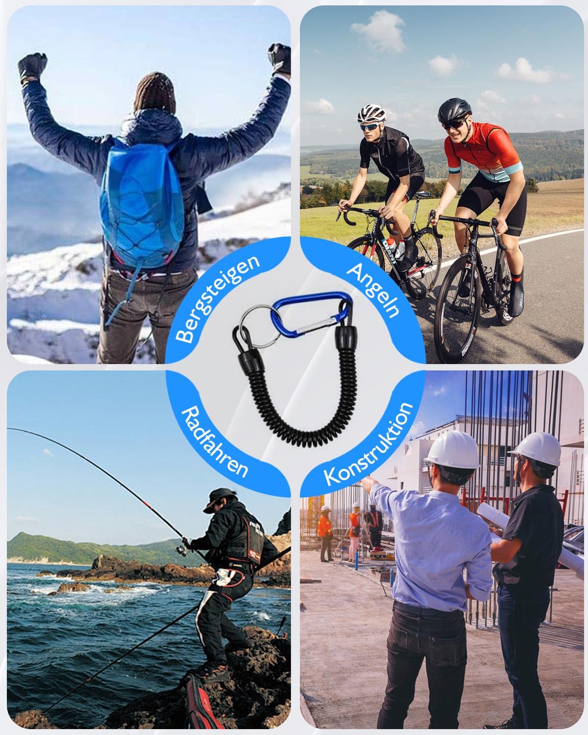 Lot de 5 cordons élastiques pour la pêche, le bateau, les mousquetons pour éviter les chutes, convient pour les activités telles que la pêche, l'alpinisme et le camping.