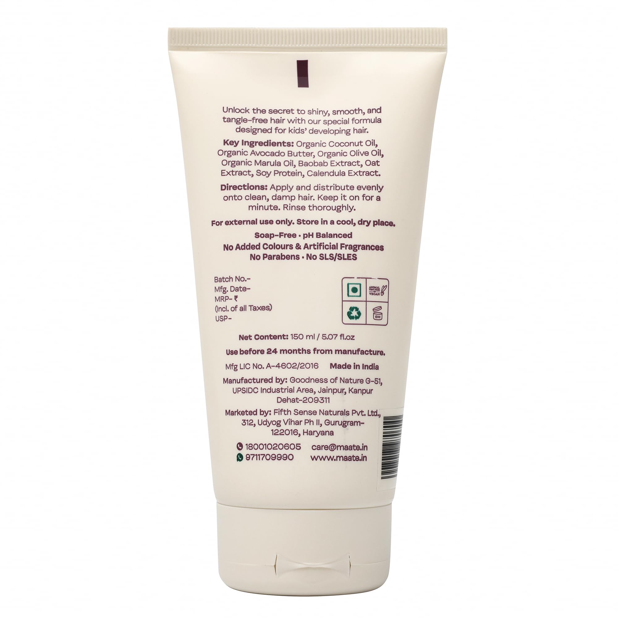 Maate Marula & Baobab Kids Conditioner 150 ml | For Curly & Frizzy Hair | Naturally Nourishes and Hydrates Hair | Enriched With Coconut & Olive Oil | Vegan | Tangle-Free | For Kid 3 Years and Older 1