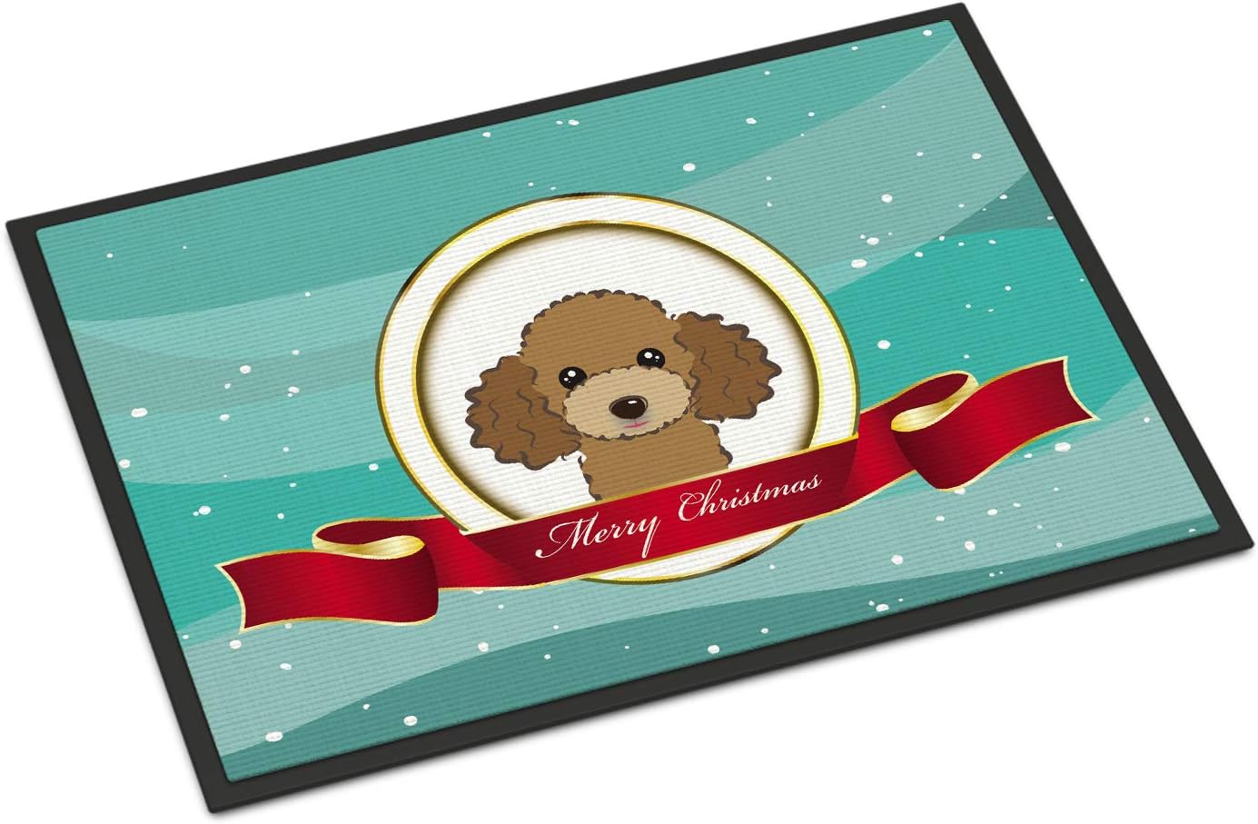 Caroline's Treasures BB1566MAT Chocolate Brown Poodle Merry Christmas Doormat 18x27 Front Door Mat Indoor Outdoor Rugs for Entryway, Non Slip Washable Low Pile, 18H X 27W