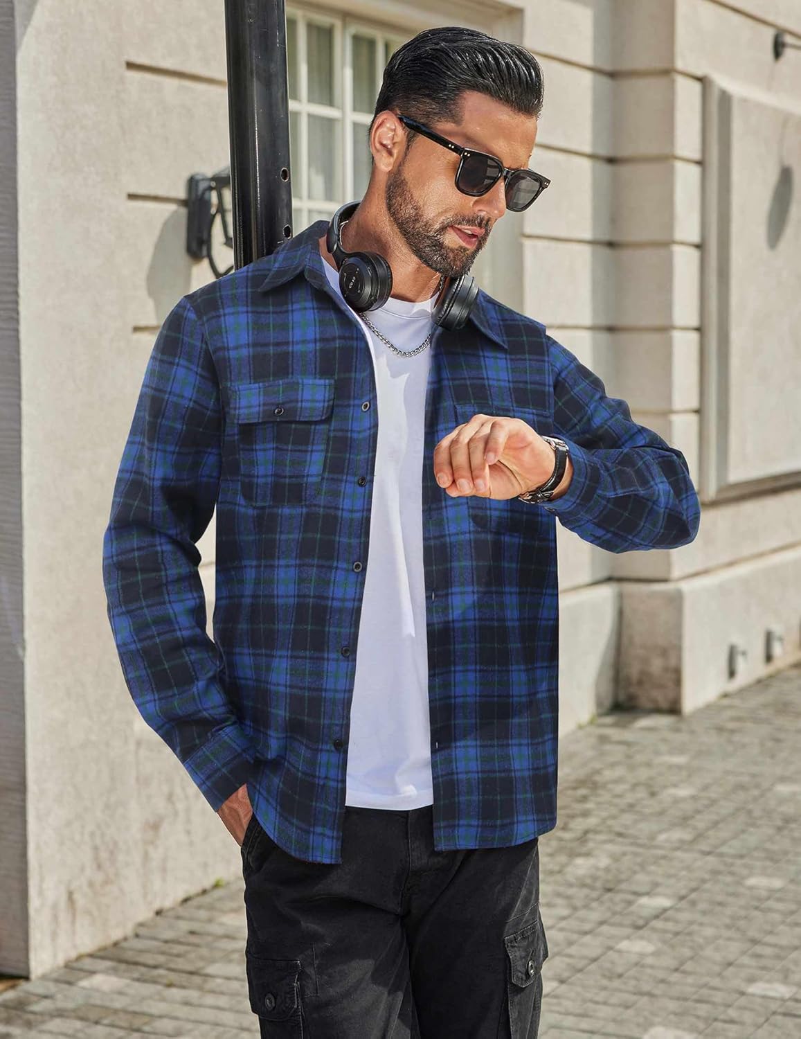 COOFANDY Mens Flannel Shirts Long Sleeve Plaid Button Down Shirt Cotton Casual Work Shirts with Pockets - Image 3