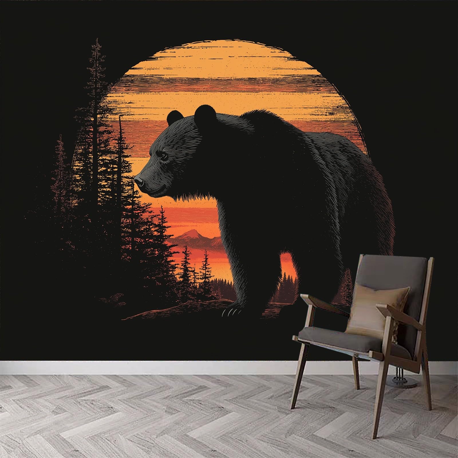Tapeta ścienna z motywem zwierzęcym czarnym niedźwiedziem, tapeta ze zdjęciem, motyw zwierzęcy, czarny miś, tapeta ścienna, 350 x 256 cm (szer. x wys.), dekoracja ścienna, tapeta ścienna, dekoracja