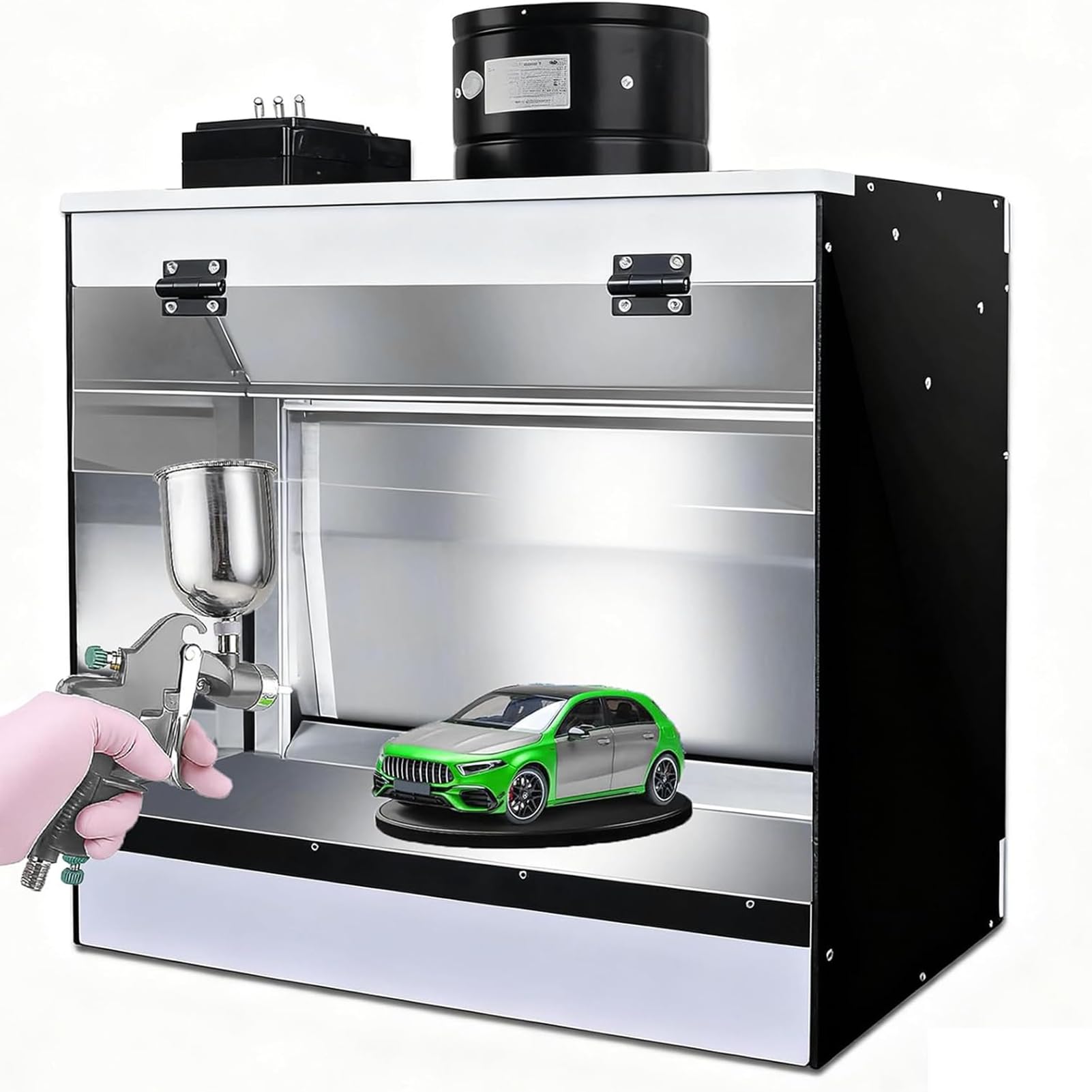 Cabina Di Verniciatura A Spruzzo Con Doppia Filtrazione, Kit Cabina Di Verniciatura A Spruzzo Con Cascata, Acciaio Inox 304, Illuminazione LED Ra≥98, 5500K, Taglie M e L, Per Modellismo e Nail Art