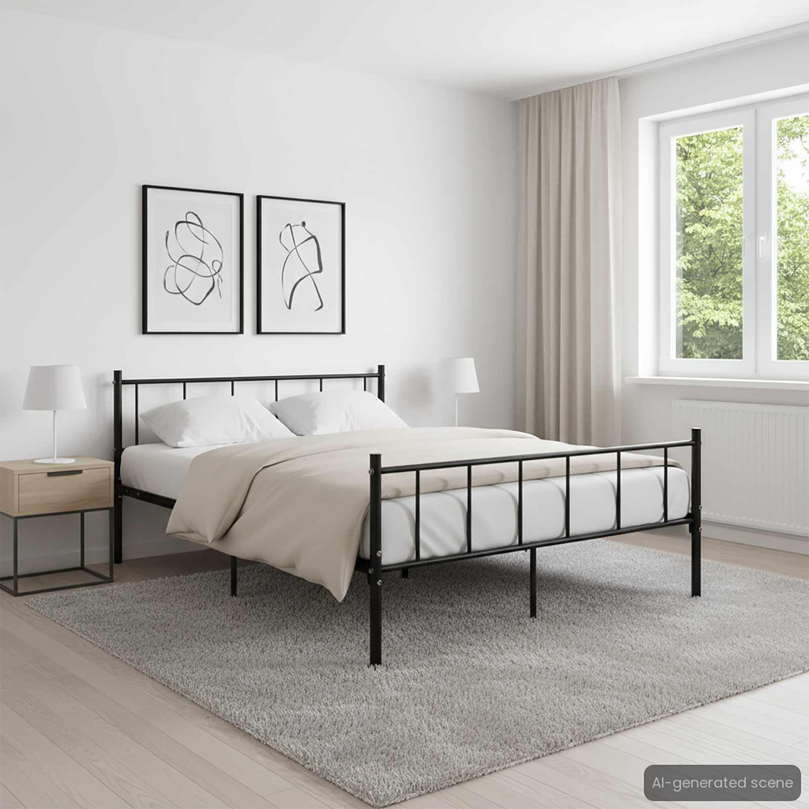 vidaXL Bettgestell Bett Metallbett Schlafzimmerbett Doppelbett Bettrahmen Ehebett Lattenrost Schlafzimmermöbel Schwarz Metall 180x200cm