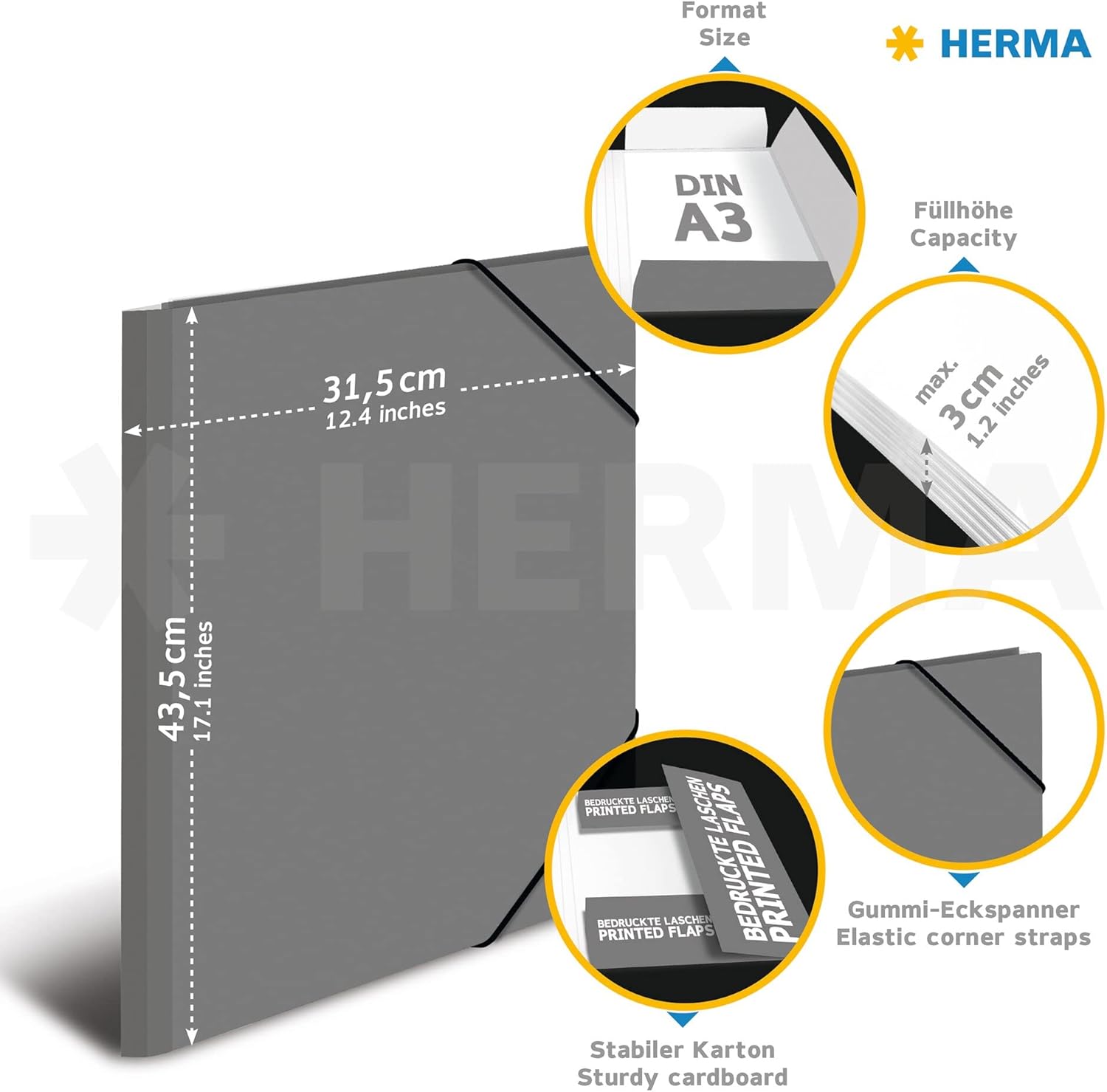 HERMA 19790 Portfolio Folder A3 Natural Wood, Children's Cardboard Corner Folder with Haptic Finish, Inner Print and Elastic Band, Sturdy Cardboard Folder, for Boys and Girls