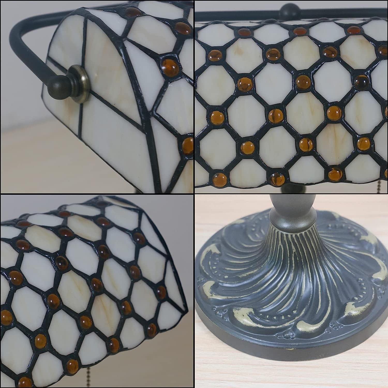 Bankiers Tischlampe, farbige Glaslampe, Kristallperlenschreibtischlampe, Schlafzimmer in der Nacht Leselampe (beige brauner Glasperlenschatten) Innovate
