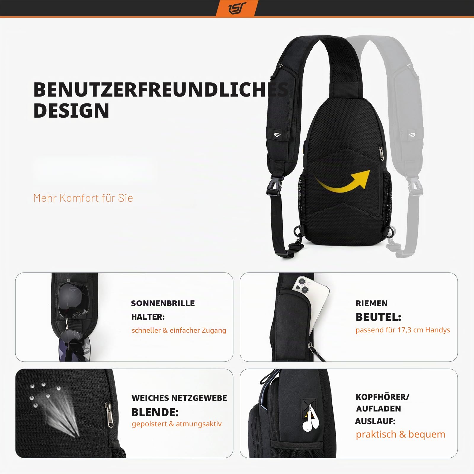 SKYSPER Brusttasche Schultertasche Herren Sling Bag Klein Crossbody Bags Männer Damen Leicht Umhängetasche Wandern Outdoor Reisen, URBANX7 Brusttaschen