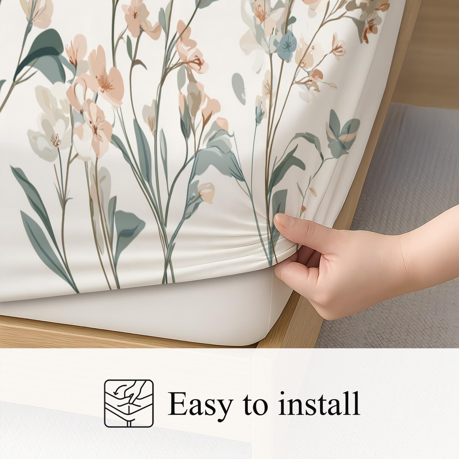 Minimalistisch Blumen Spannbetttuch 140 x 200 x 30 cm 3teilig 2 Kissenbezüge 80 x 80 cm Elegant Blumenmuster Schmetterling Spannbettlaken Set für Kinder Jugendliche Erwachsene Mikrofaser Bettwäsche