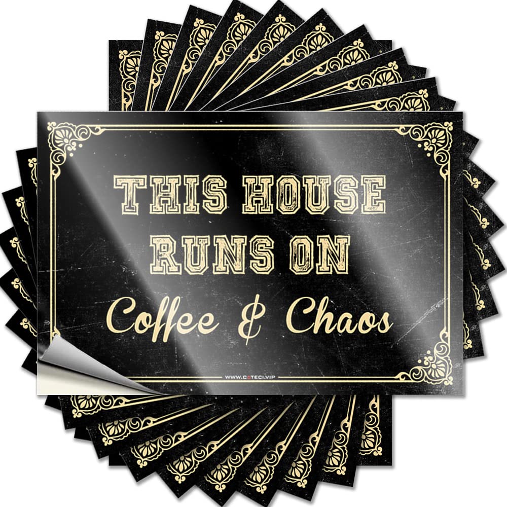 Sticker Emo Room Decor Custom Stickers, Hard Waterproof This House Runs On Coffee and Chaos for Hydro Flask | New Vinyl Decals for Farmers Holiday Gift(8X12CM)