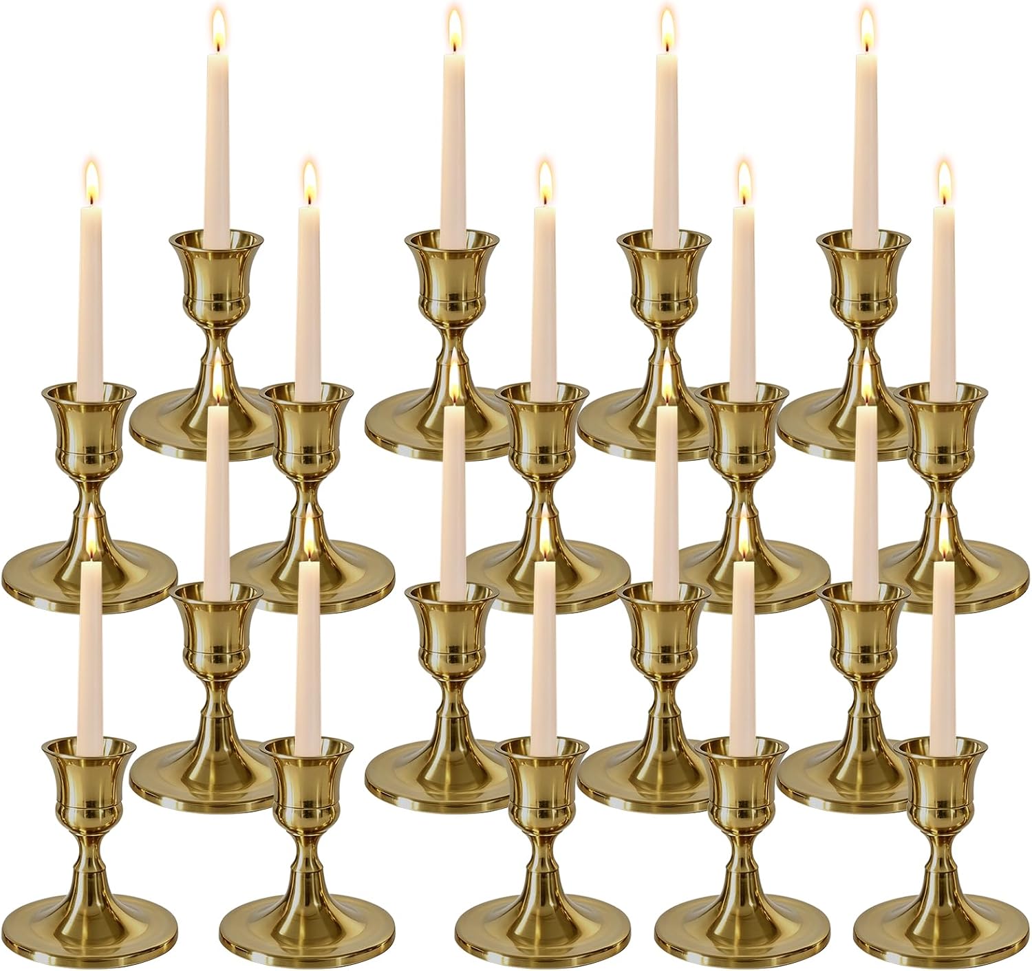 Bronze Wine Glass Metal Candlestick Holders - Vintage Modern Metal Taper Candle Holders, Decorative Centerpiece for Table Mantel, Wedding Kitchen Home Decor, Wedding Gift,30Pcs