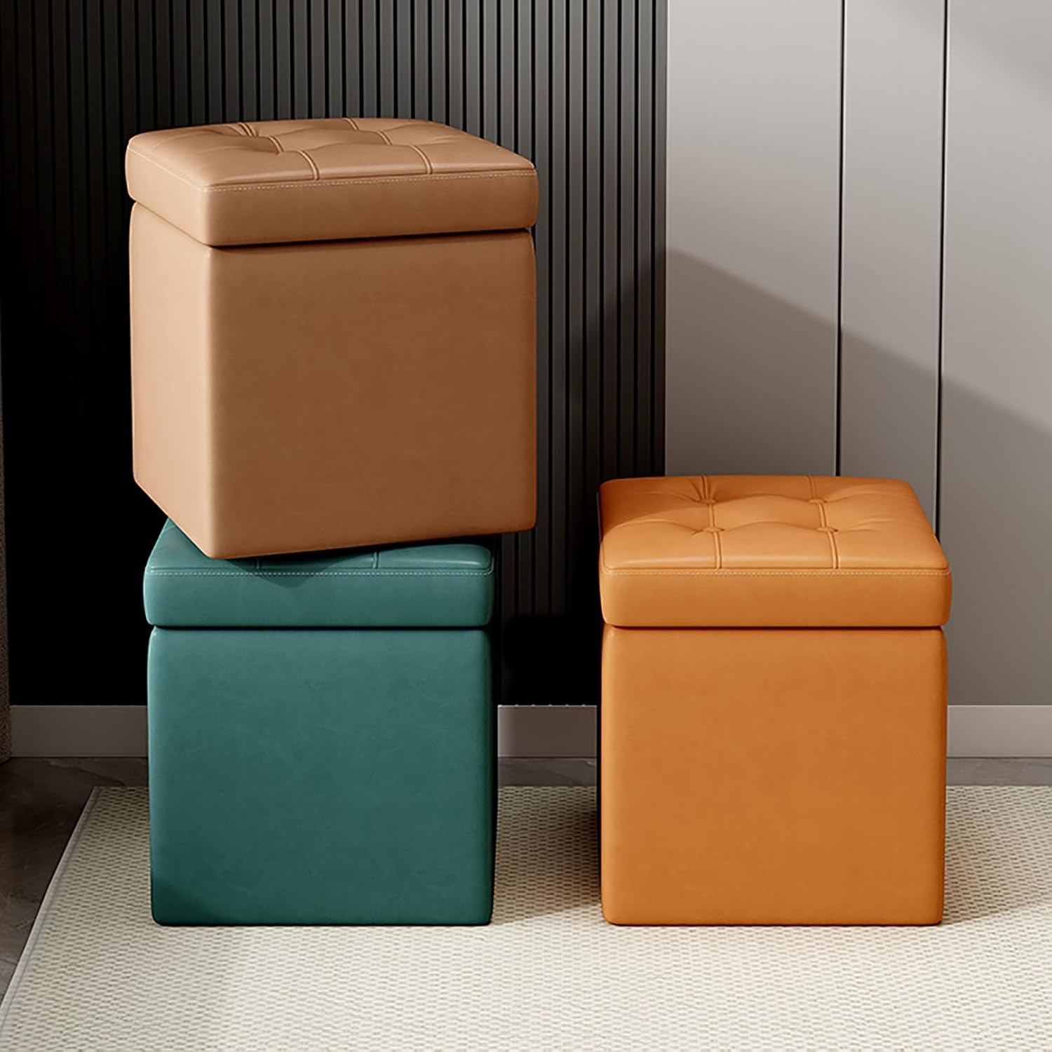 Storage Bench, Stylish Makeup Stool, Footrest for Entryway, Bedroom & Living Room, Versatile Storage Chest, Orange Color, Perfect for Shoes & Accessories