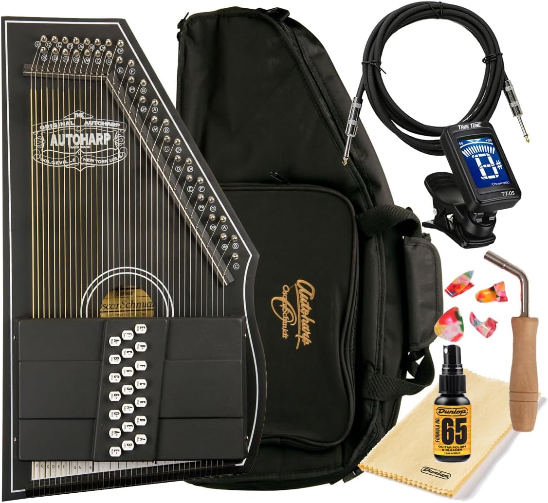 Autoharp by Oscar Schmidt OS73CE 1930's Reissue 21 Chord Acoustic/Electric Autoharp with Instrument Alley Gig Bag, Cable, Polish, Tuner Bundle