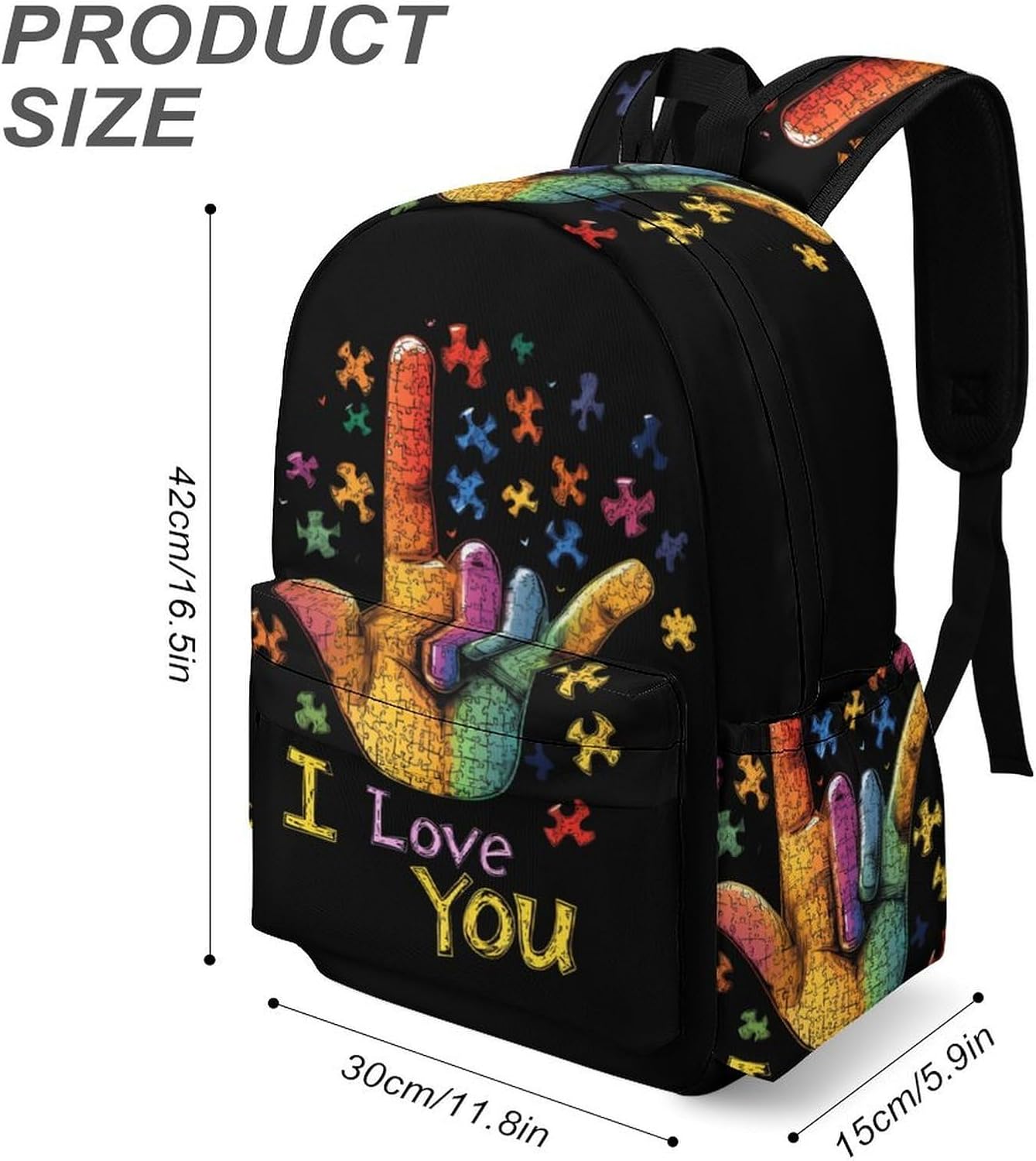 ASL Love Sign Autism Support Travel Backpack for Women Men Summer Hiking Shoulder Bag Casual Daypack