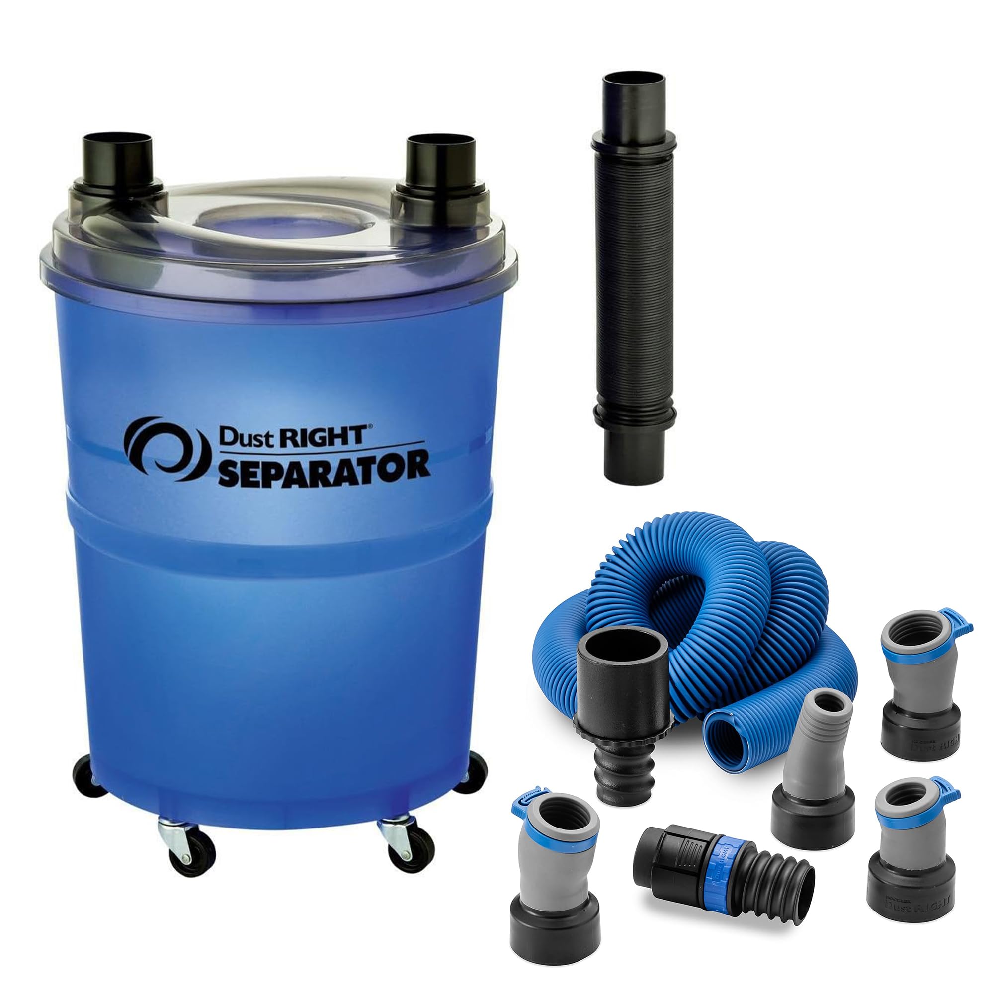 Dust Right Complete Dust Collection Kit FlexiPort Power Tool Hose (3'-12') with Click-Connect, Cyclone Dust Separator with 36'' Flex-Form Hose, and 10-Gallon Translucent Bucket for Woodworking