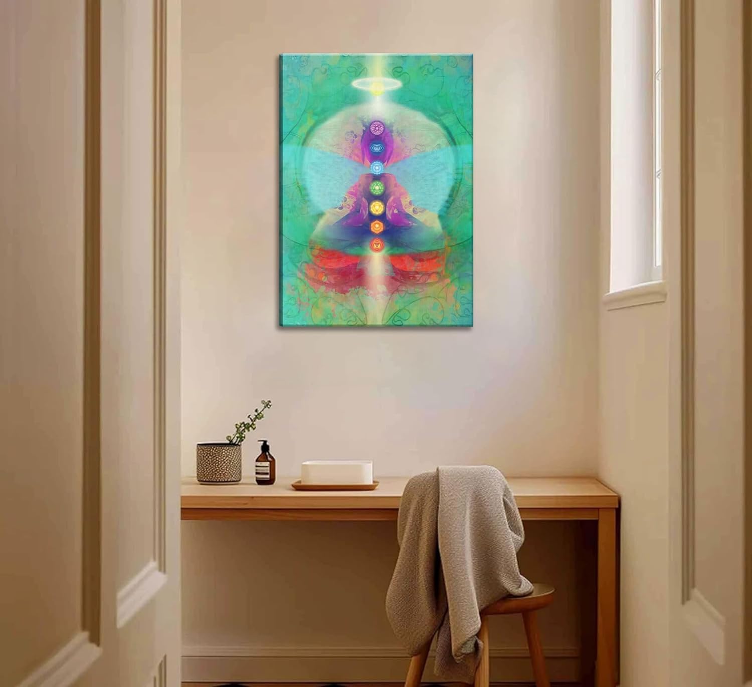 Chakra Chart Canvas Wall Art Divine Love and Aura Infographic Energy Healing Meditation Zen Room Serene Picture Wall Decor Poster Print for Bedroom Office Bathroom Yoga Room Home Decoration