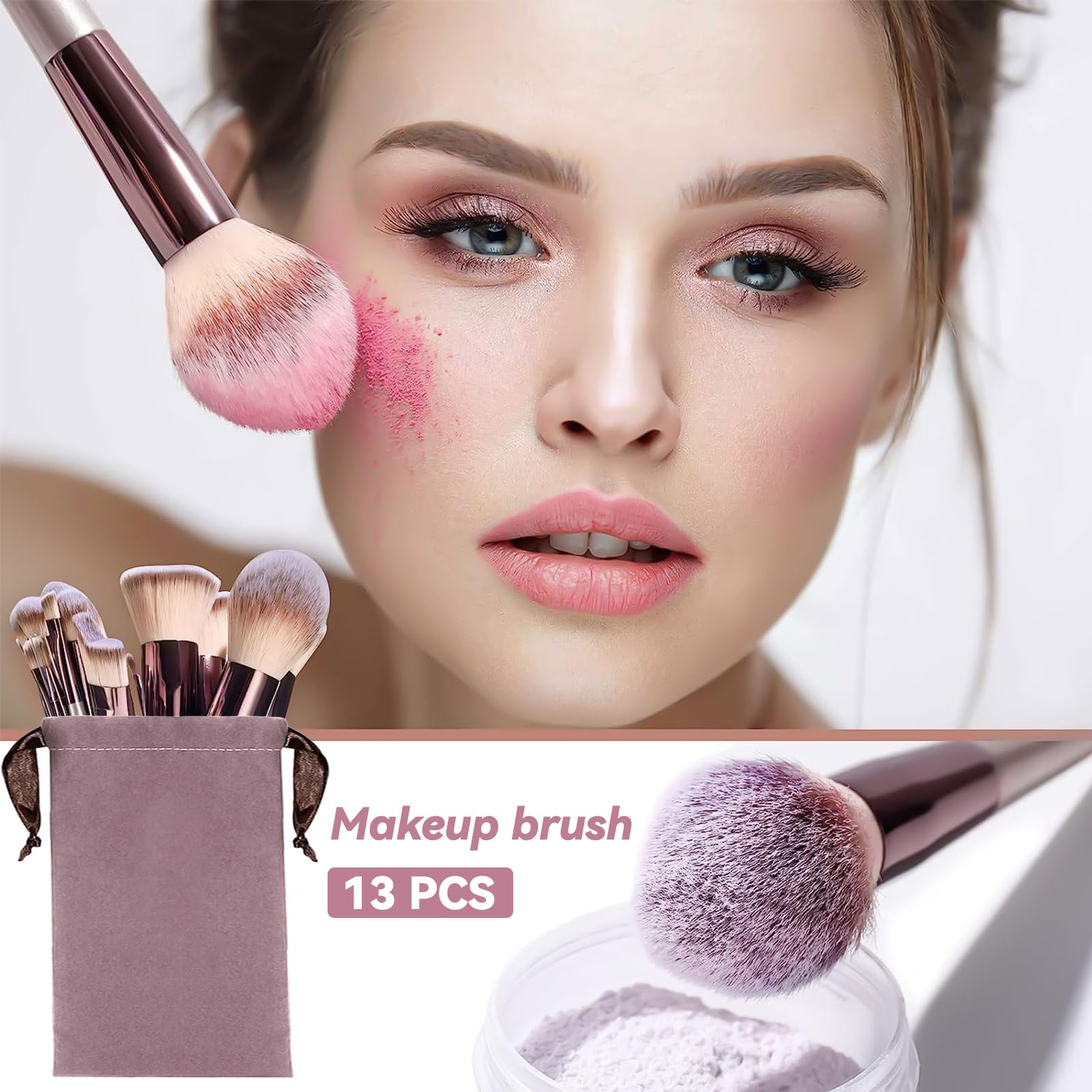 aweskmod Pennelli Trucco 13 Pezzi Set Viso e Occhi, Pennelli Make Up Professionali Set, Sintetico Contorno Fard Ombretti Correttori Fondazione Trucco Pennelli