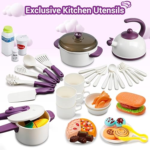 Miniatura 7 de Geekper Juguetes de arte con botones para niños pequeños y 55 piezas de juguetes de cocina de simulación, juego de accesorios de cocina para niños