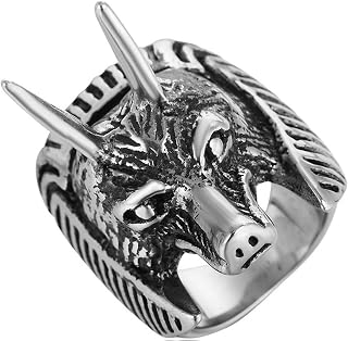 Matching Rings, Gothic Rings for Men, Unique Design Vintage Stereo Bull Head Punk Men Rings Stainless Steel for Anniversary, Silver Size 7-12