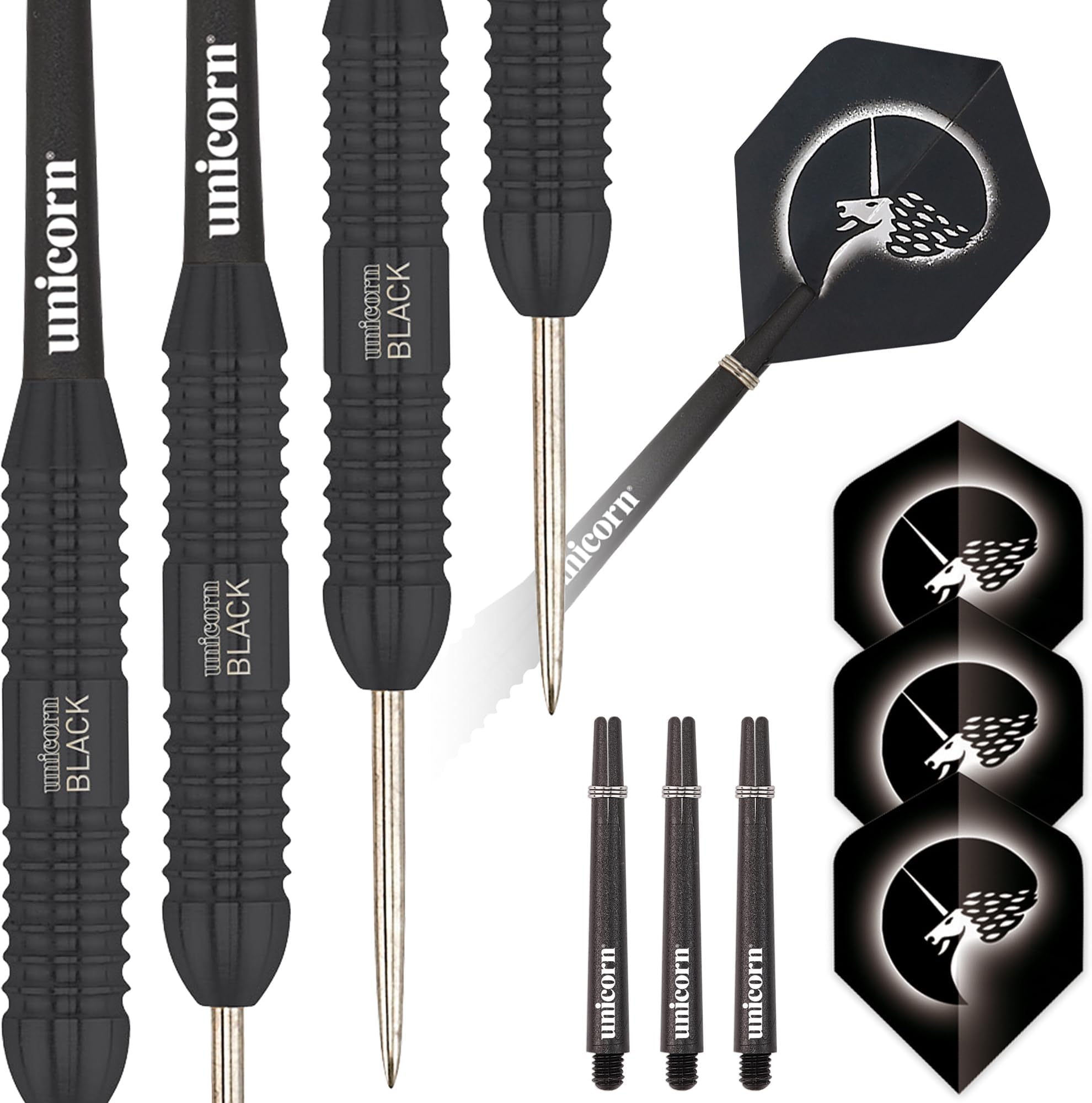 Steel Tip Darts Set - Core Plus Authentic 100% Brass Barrels with Black Coating - 22 g, 24 g or 26 g