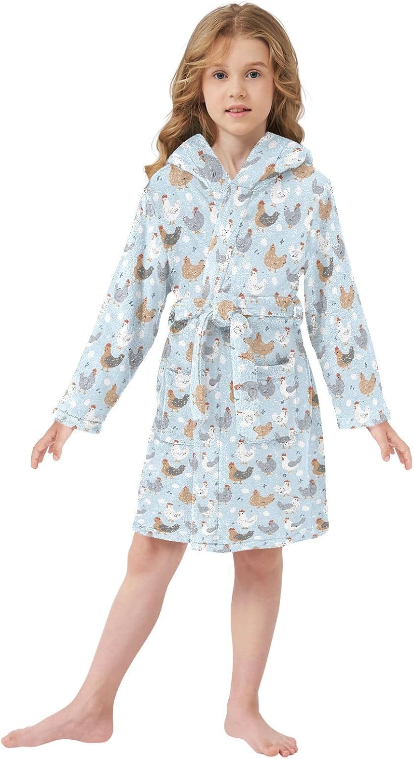 senya Cute Blue Hen Egg Aa Toddler Hooded Bathrobe Kids Soft Plush Bath Towel Robes for Boys Girls 2-12 Years