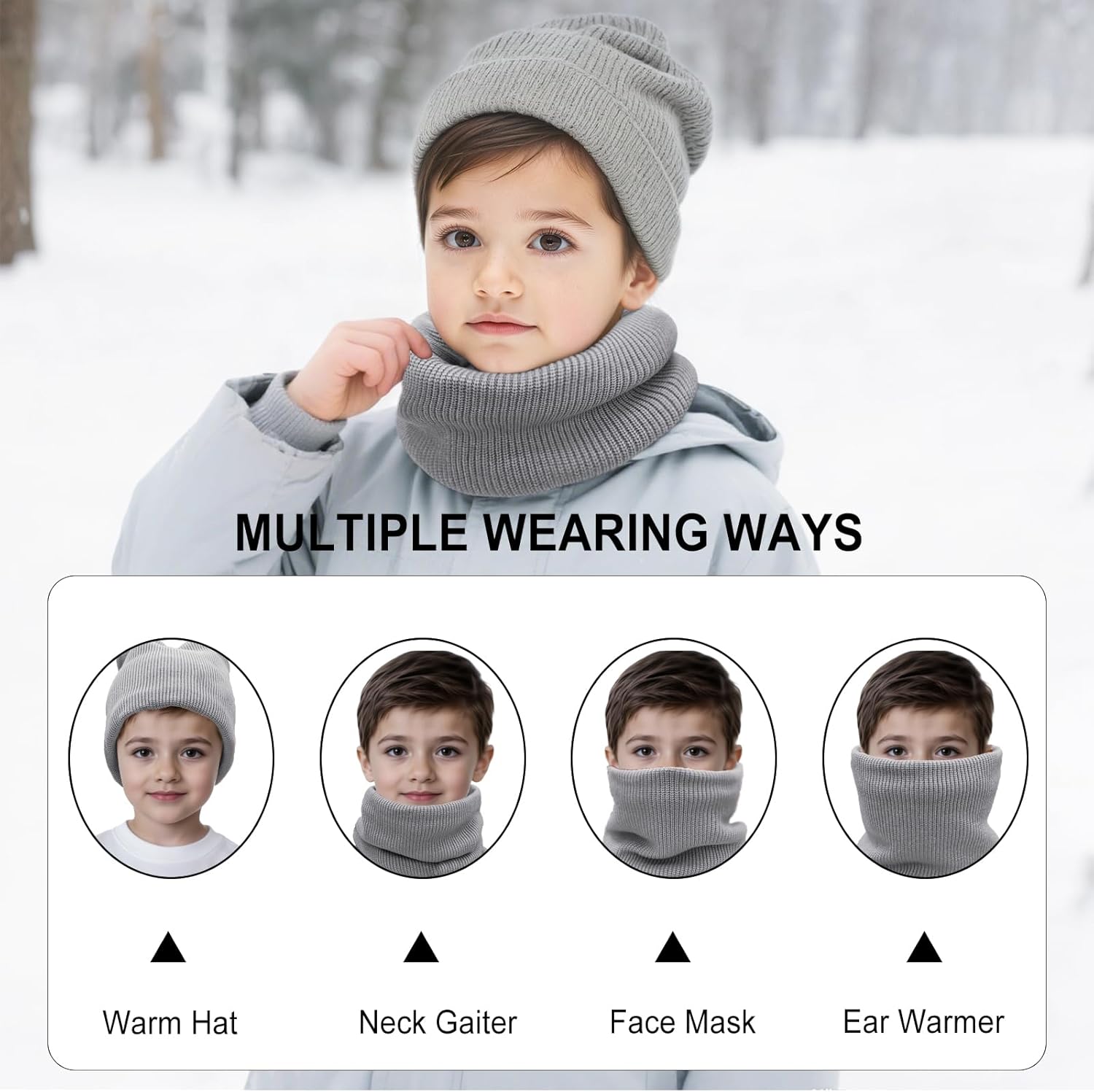 Kids Ski Mask Neck Warmer Winter Neck Gaiter Boys Girls Warm Thermal Fleece Lined Knitted Scarf for Cold Weather - Image 6