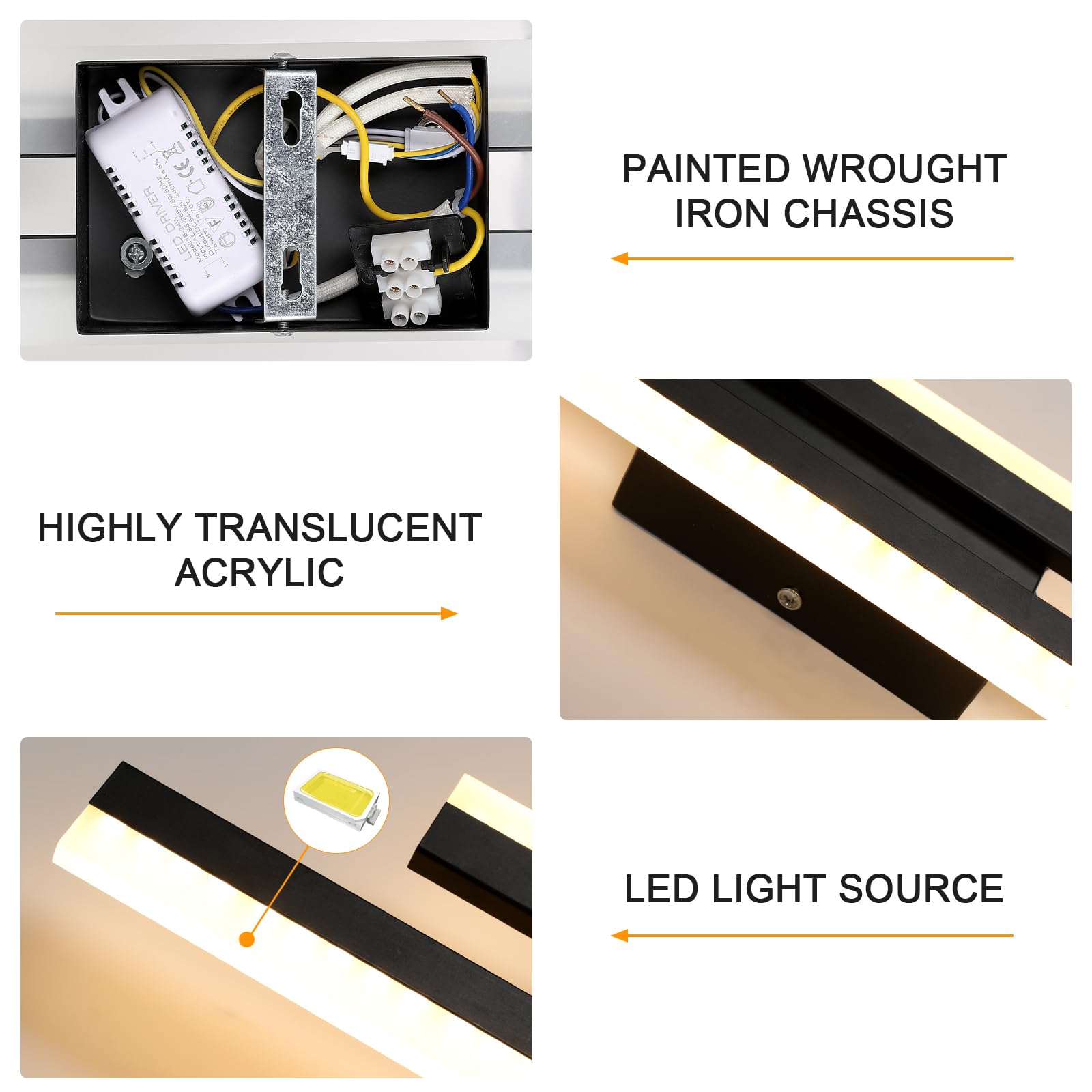 Lampa ścienna LED Comely 16W, 3 tryby ściemniania lampy ściennej LED, 3000/4000K/6500K Czarna lampa ścienna do sypialni, salonu, schodów, przedpokoju