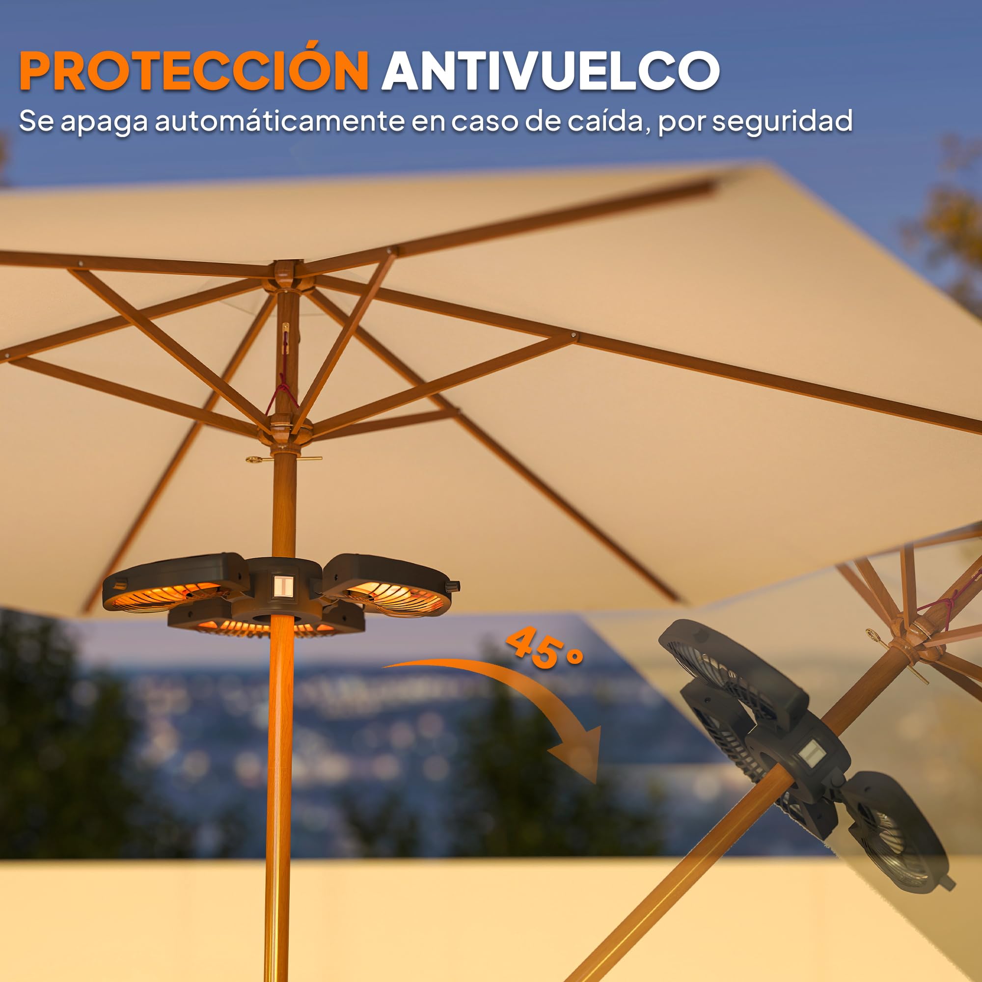Outsunny Calefactor por Infrarrojos para Parasol 800/1600/2400W Negro | Estufa Exterior Eléctrica de Aluminio, 3 Niveles de Calentamiento, Protección Antivuelco, IP44, para Terraza Patio Jardín