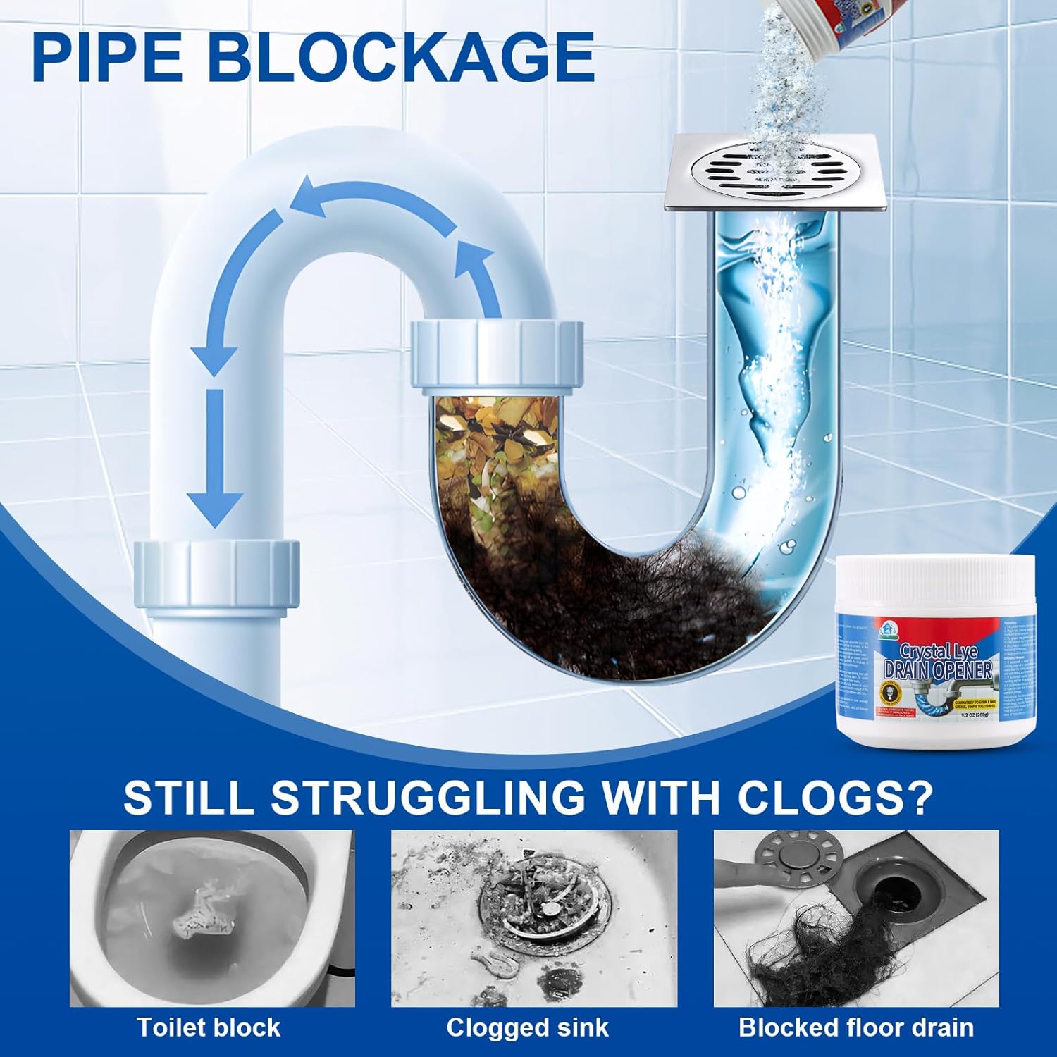 BELL BIRD Drain Opener,Powerful Unclogging,Crystal lye, Sodium hydroxide, Unclog drains, Bathroom sinks, Kitchen sinks, Shower pipes (3 PSC, Gram, 780) - Image 2