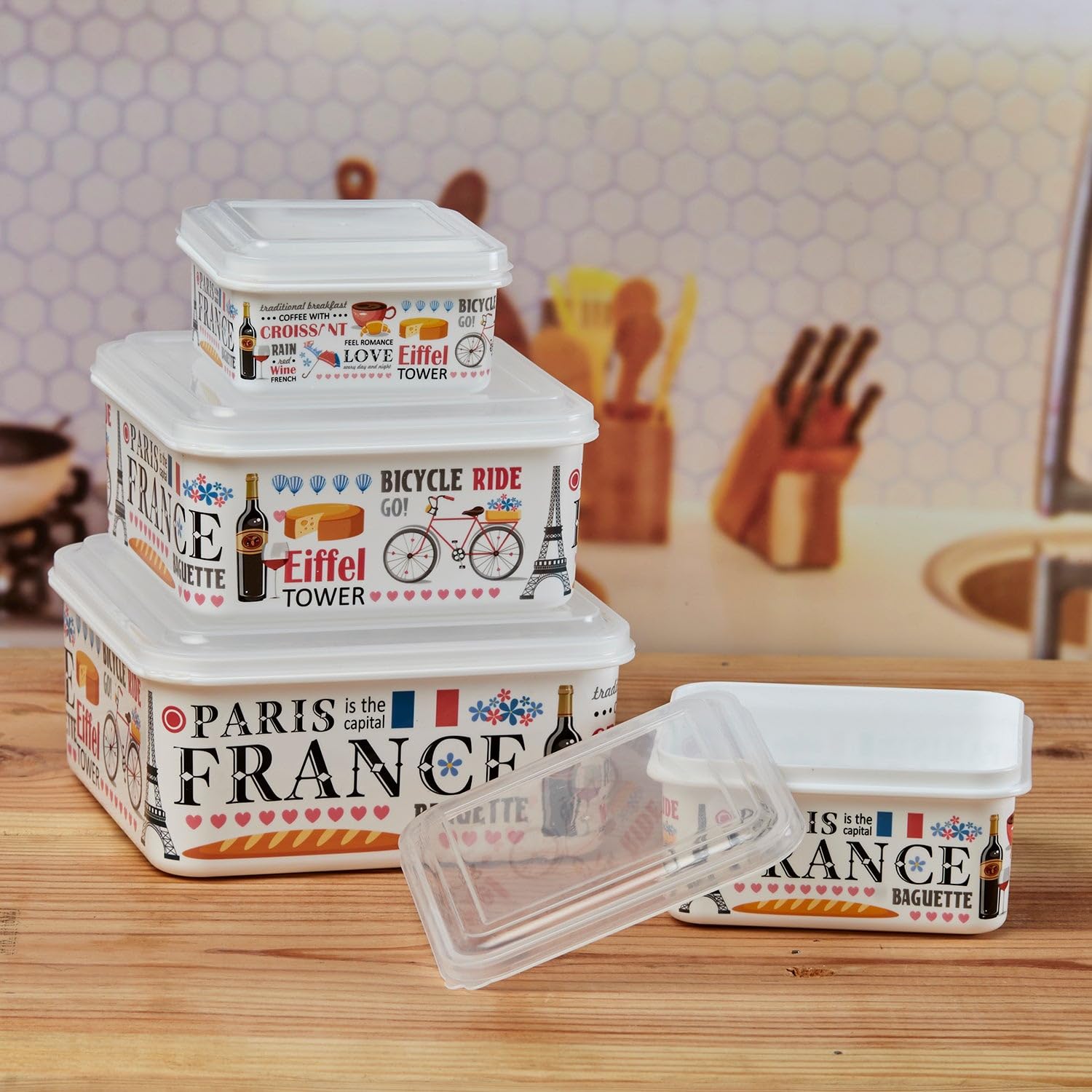 Kookee Plastic Airtight Food Storage Container with Lid for Kitchen, Set of 4, Used for storing all Foods, Fruits, Snacks, Salad, Dryfruits - Square (10685)