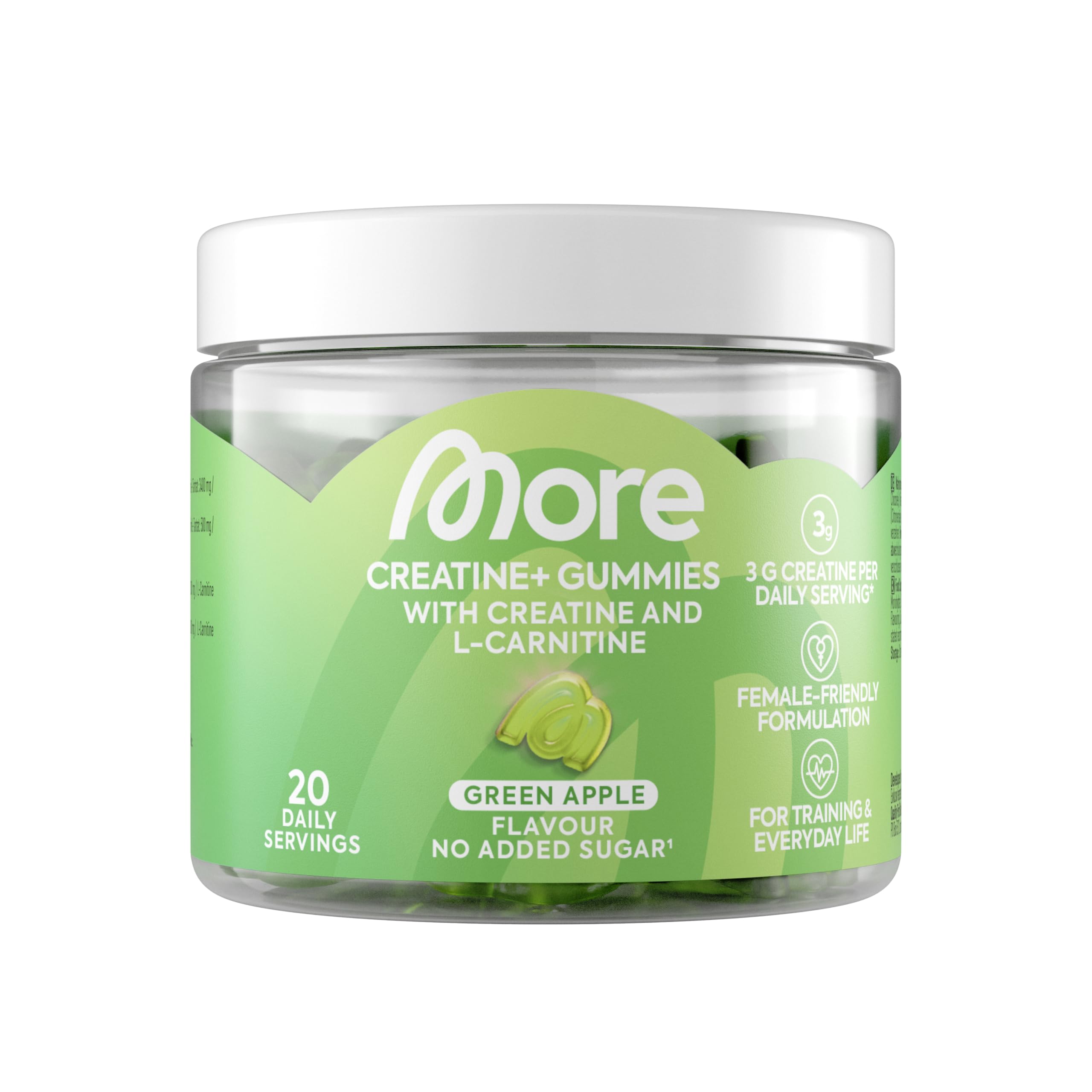 MORE Creatine+ Gummies, 60 Gummies, Green Apple, Nahrungsergänzungsmittel mit Kreatin und L-Carnitine