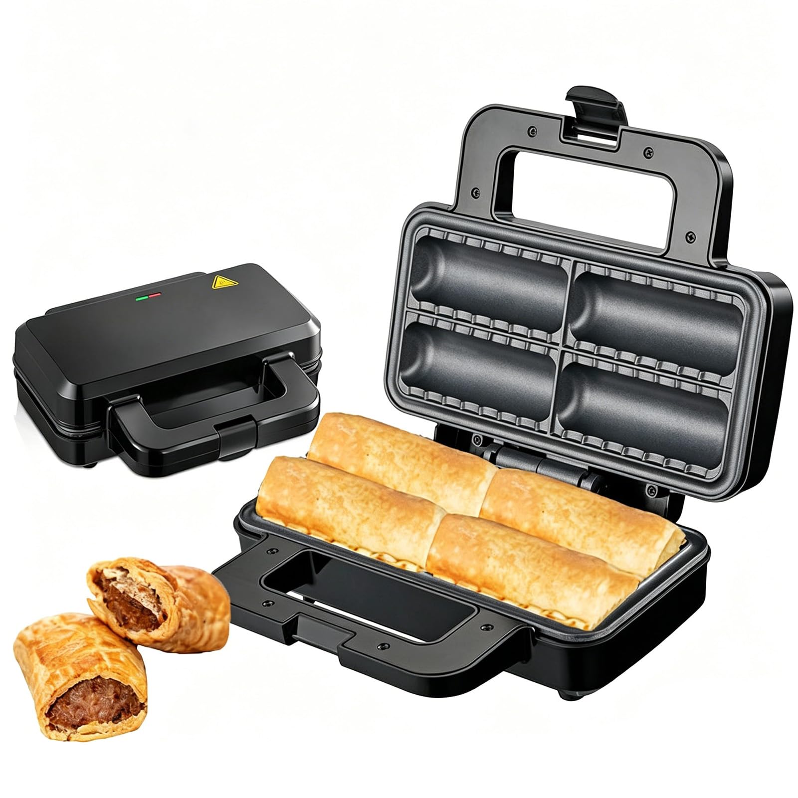 Wurstrollen-Maschine, mit Antihaftplatten und Kontrollleuchten, 800W, beidseitige Erwärmung, leicht zu reinigen, kühler Griff, multifunktionale Frühstücksmaschine für die heimische Küche